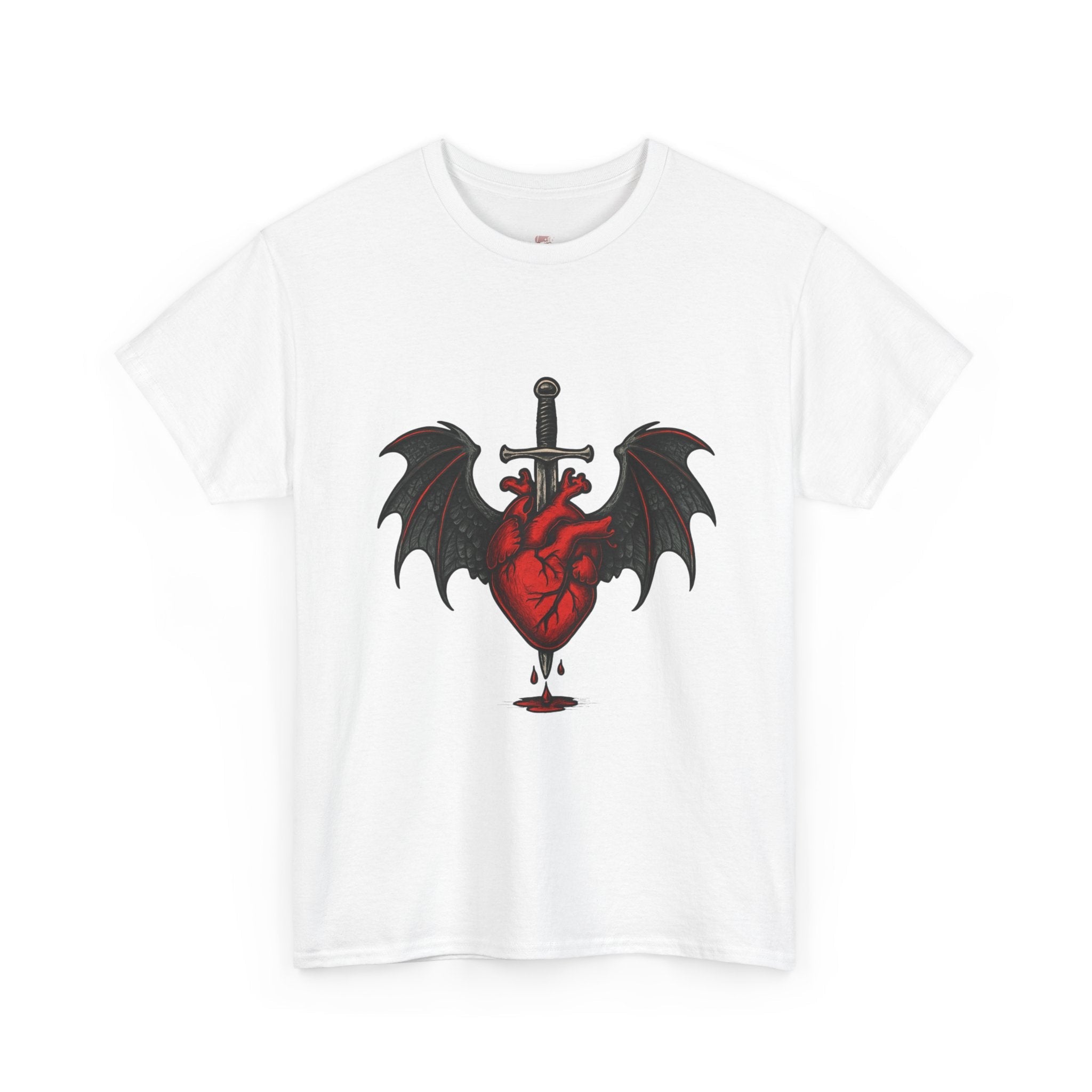 Dragon Heart and Sword Graphic Tee, Unisex Heavy Cotton Tee, Gothic T-Shirt, Alternative Fashion, Gift for Him/Her/Teens - Doylestreasures