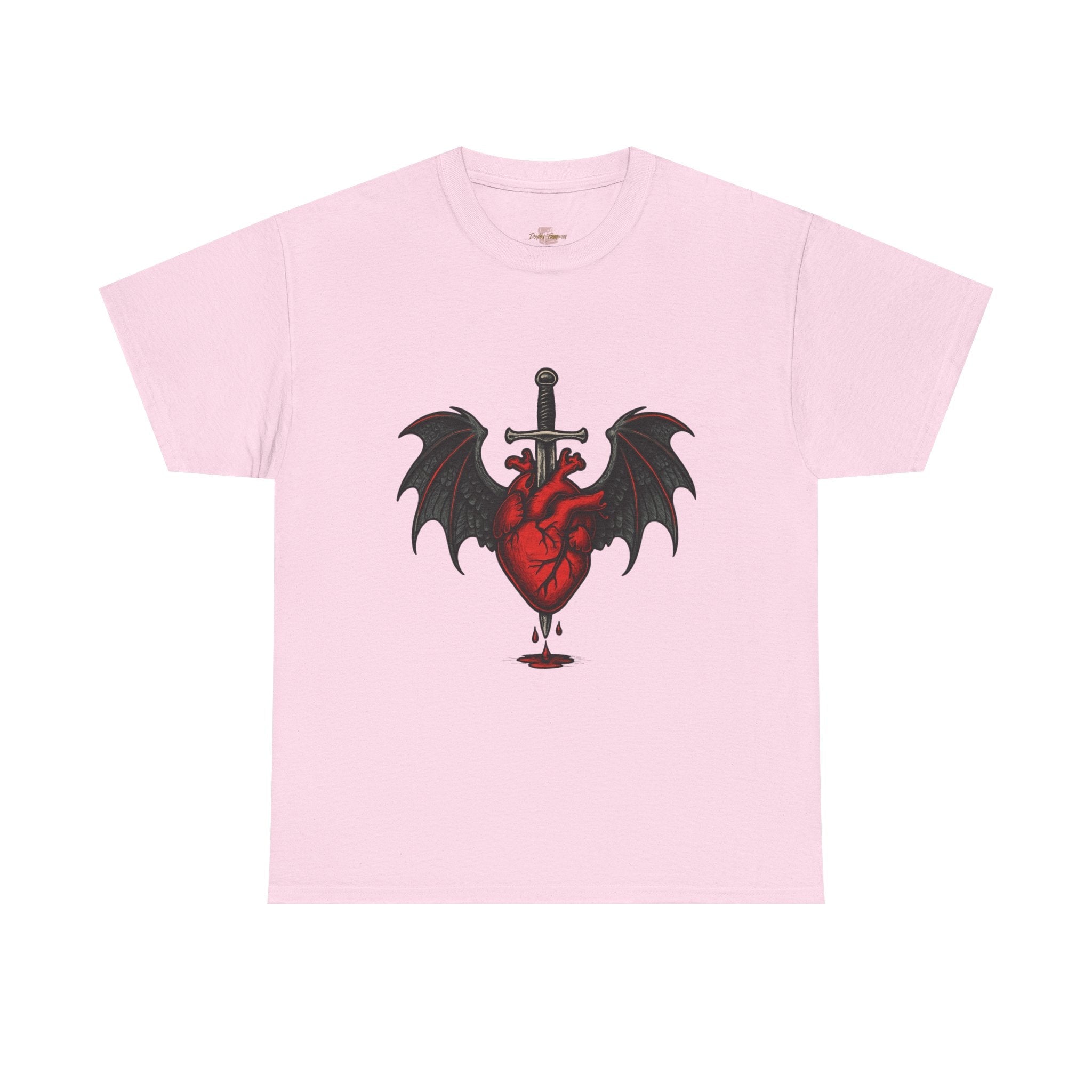 Dragon Heart and Sword Graphic Tee, Unisex Heavy Cotton Tee, Gothic T-Shirt, Alternative Fashion, Gift for Him/Her/Teens - Doylestreasures