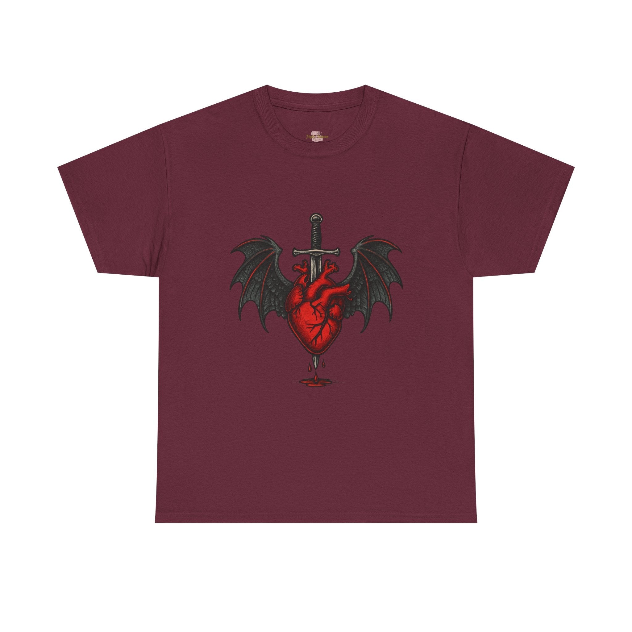 Dragon Heart and Sword Graphic Tee, Unisex Heavy Cotton Tee, Gothic T-Shirt, Alternative Fashion, Gift for Him/Her/Teens - Doylestreasures