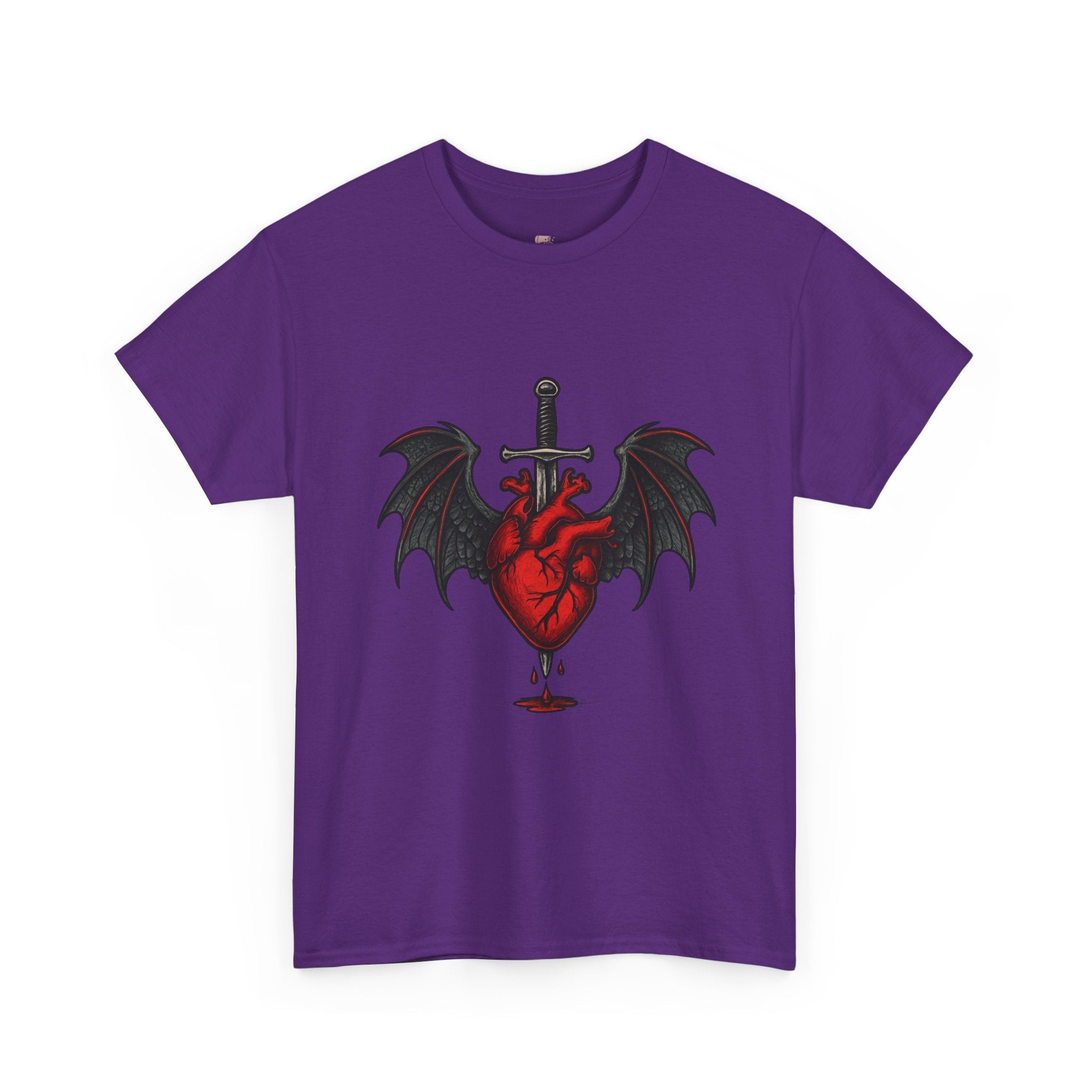 Dragon Heart and Sword Graphic Tee, Unisex Heavy Cotton Tee, Gothic T-Shirt, Alternative Fashion, Gift for Him/Her/Teens - Doylestreasures