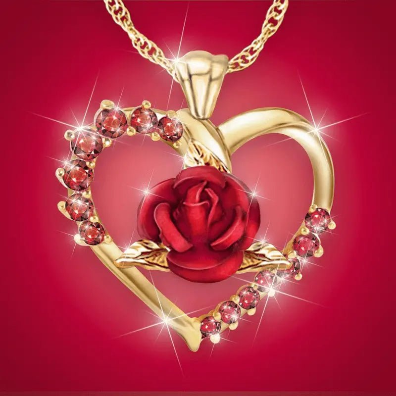 Elegant Exquisite Rose Heart Pendant Necklace - Doylestreasures