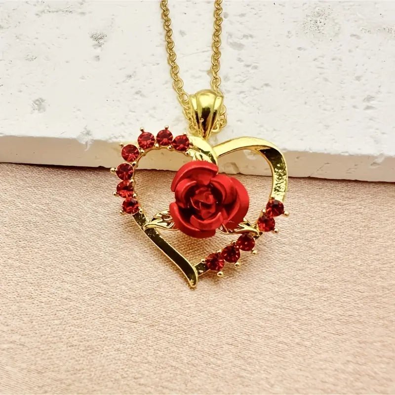 Elegant Exquisite Rose Heart Pendant Necklace - Doylestreasures