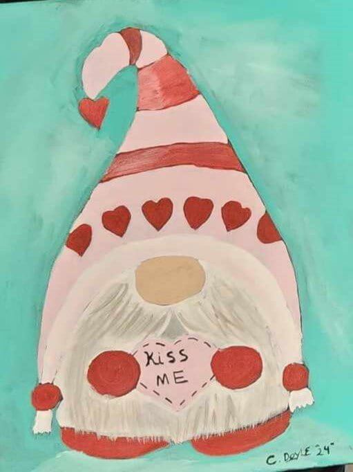 Hand painted valentine gnome canvas painting - Doylestreasures