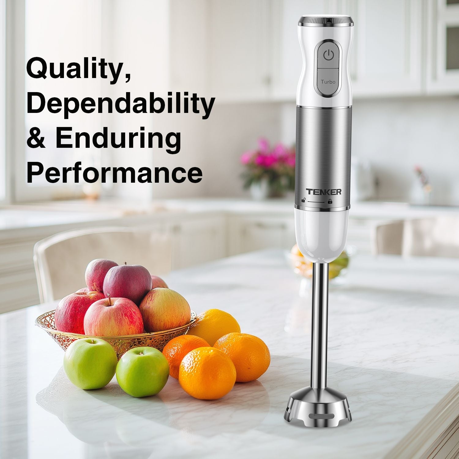 HB - 2016A Hand Blender 5 in 1 white Immersion Blender Set, 30 - Speed Hand Stick Blender with 600ml Beaker, 500ml Food Processor, Egg Whisk, Milk Frother, White,TENKER - Doylestreasures