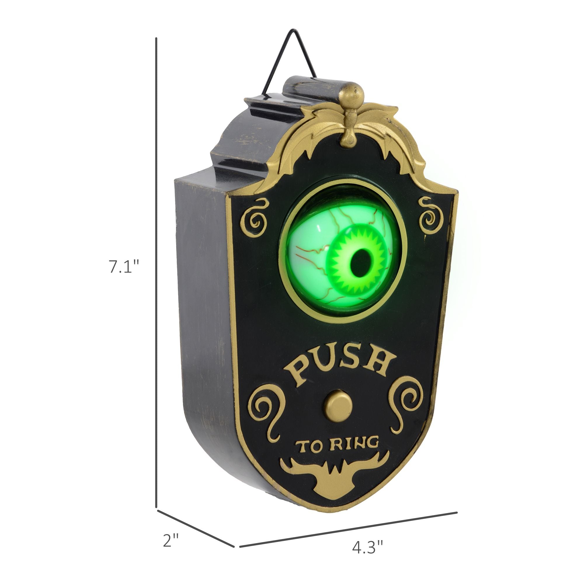 HOMCOM 7.1" Doorbell w/ Simulation Light - up Eyeball, Halloween Decoration Animatronic, Sound and Motion Activated for Party - Doylestreasures