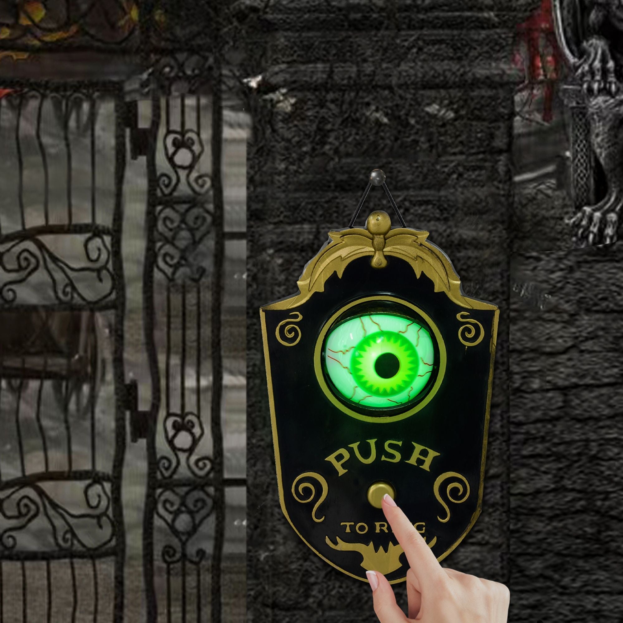 HOMCOM 7.1" Doorbell w/ Simulation Light - up Eyeball, Halloween Decoration Animatronic, Sound and Motion Activated for Party - Doylestreasures