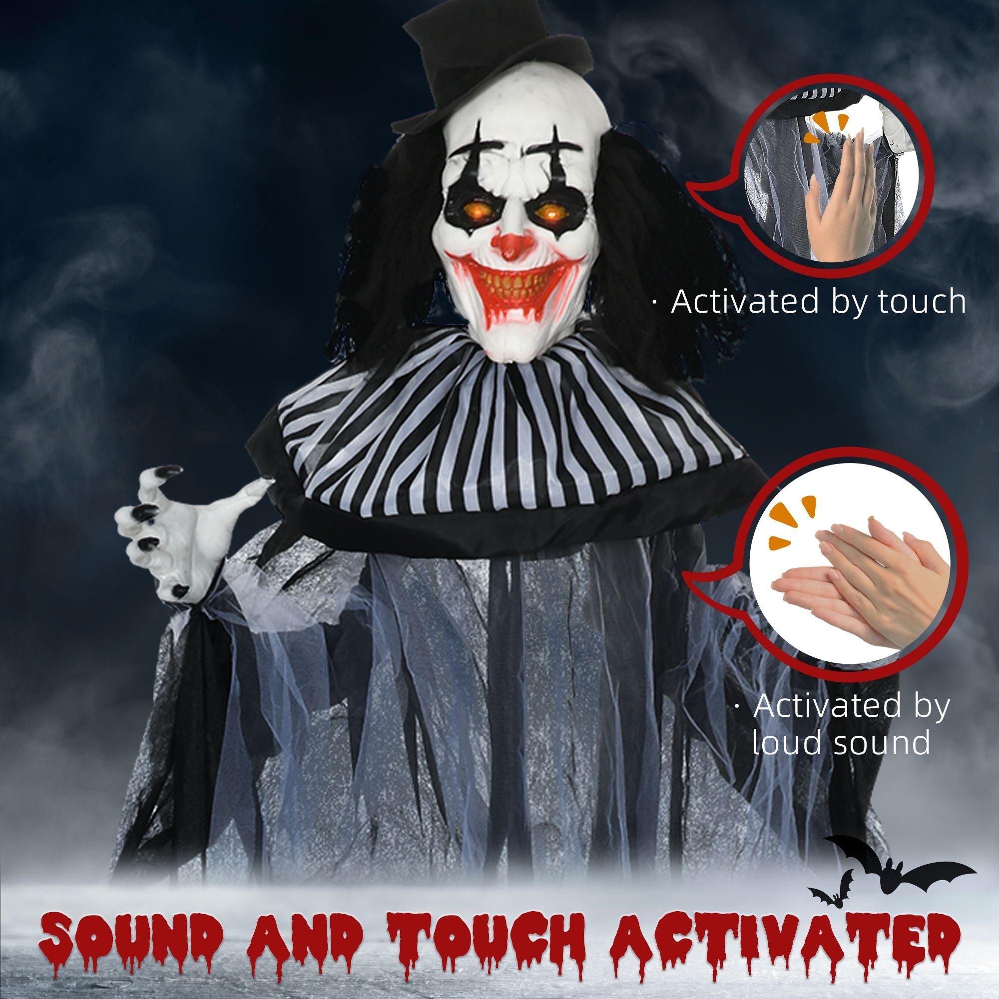 HOMCOM Classic Black and White Striped Clown Outdoor Halloween Decoration - Doylestreasures