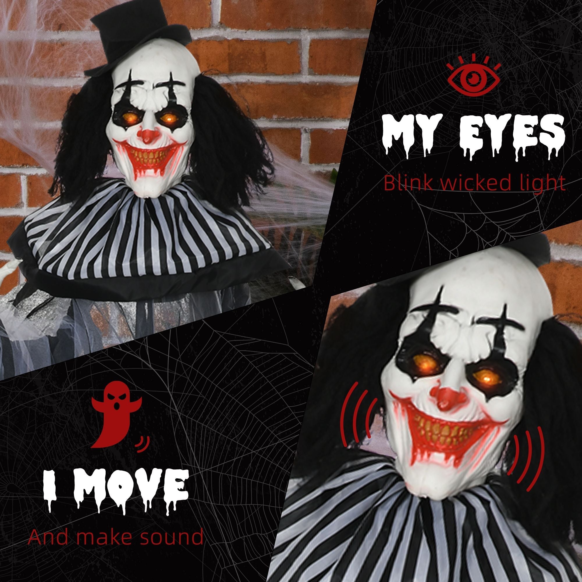 HOMCOM Classic Black and White Striped Clown Outdoor Halloween Decoration - Doylestreasures