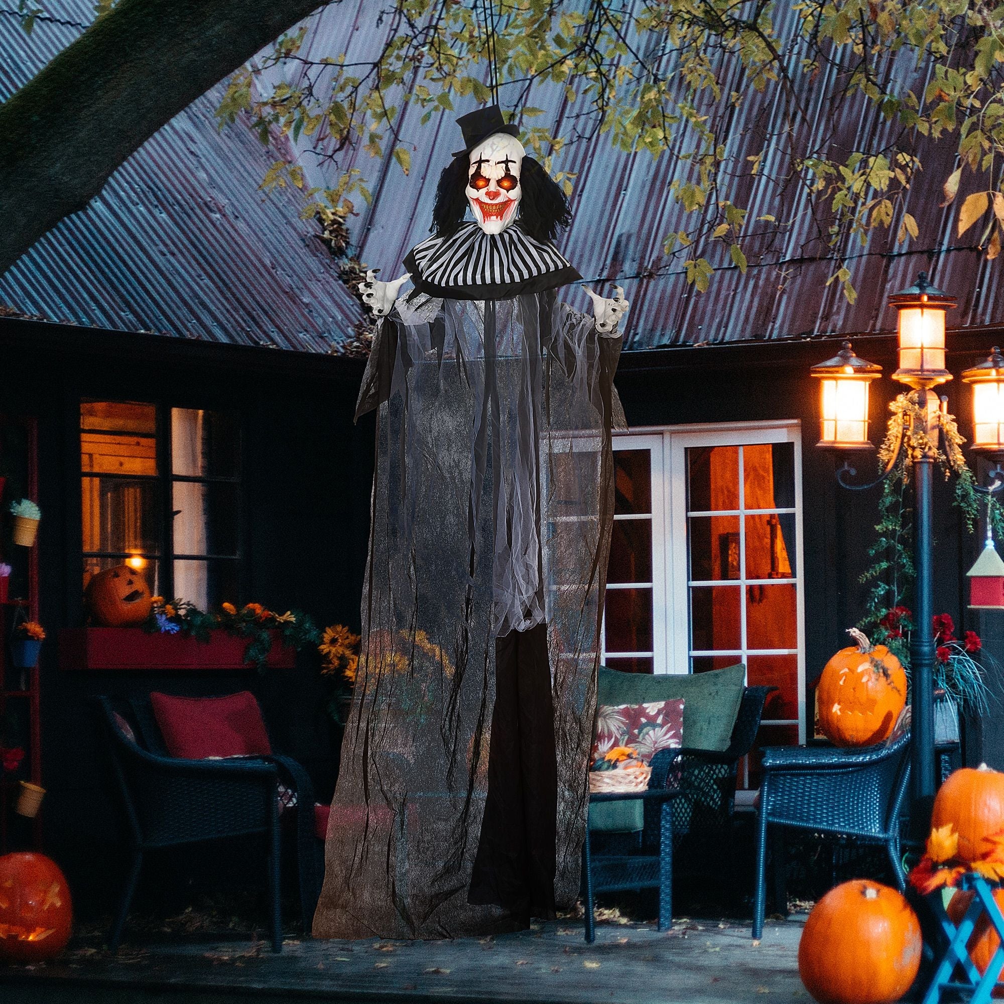 HOMCOM Classic Black and White Striped Clown Outdoor Halloween Decoration - Doylestreasures