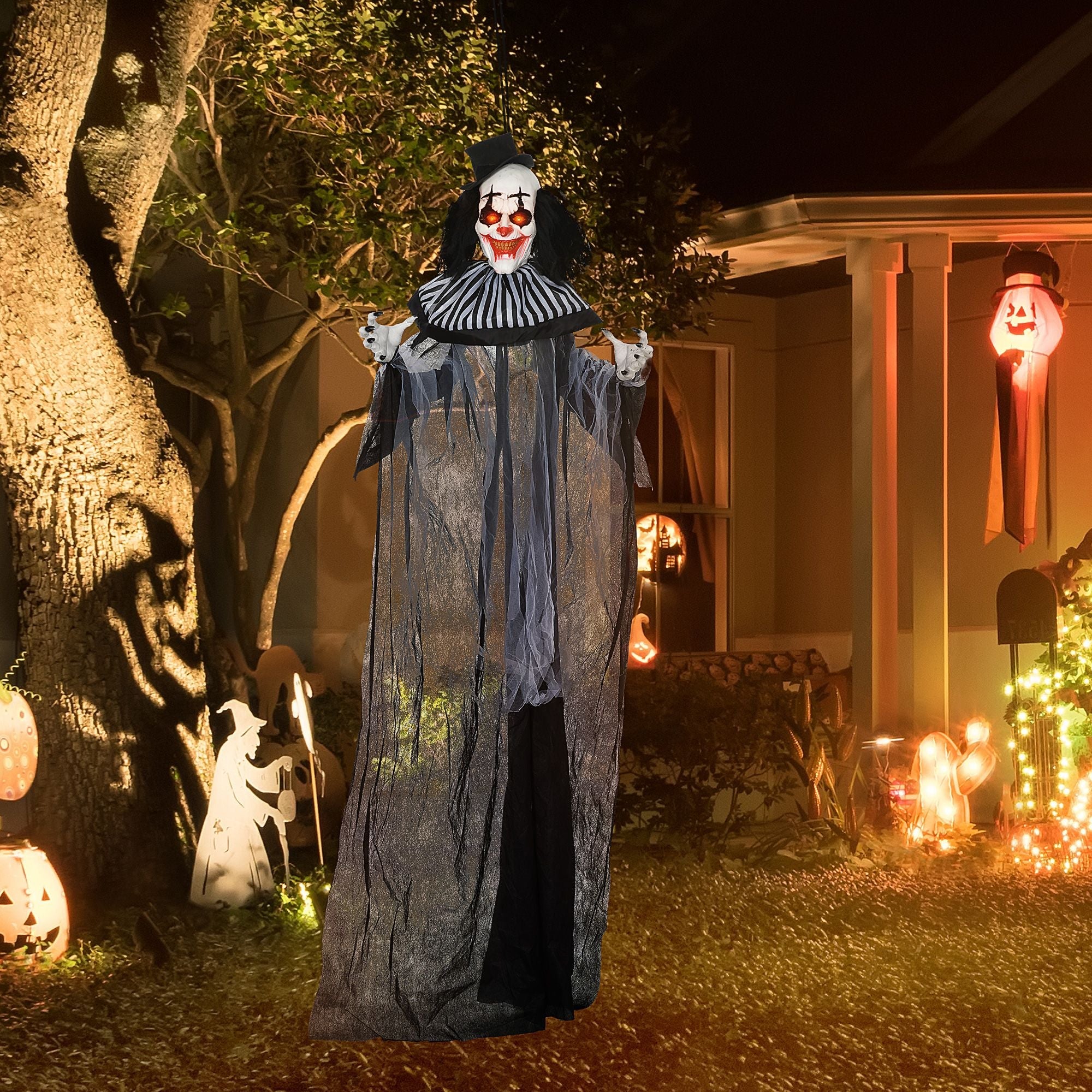 HOMCOM Classic Black and White Striped Clown Outdoor Halloween Decoration - Doylestreasures