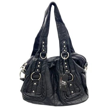 Large Black Crossbody Purse with Silver Studs, - Doylestreasures