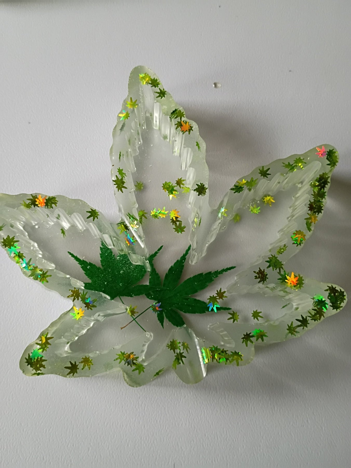 Large handmade clear marijuana leaf resin ashtray (Dimensions 6” x 7” x 1.25”) - Doylestreasures
