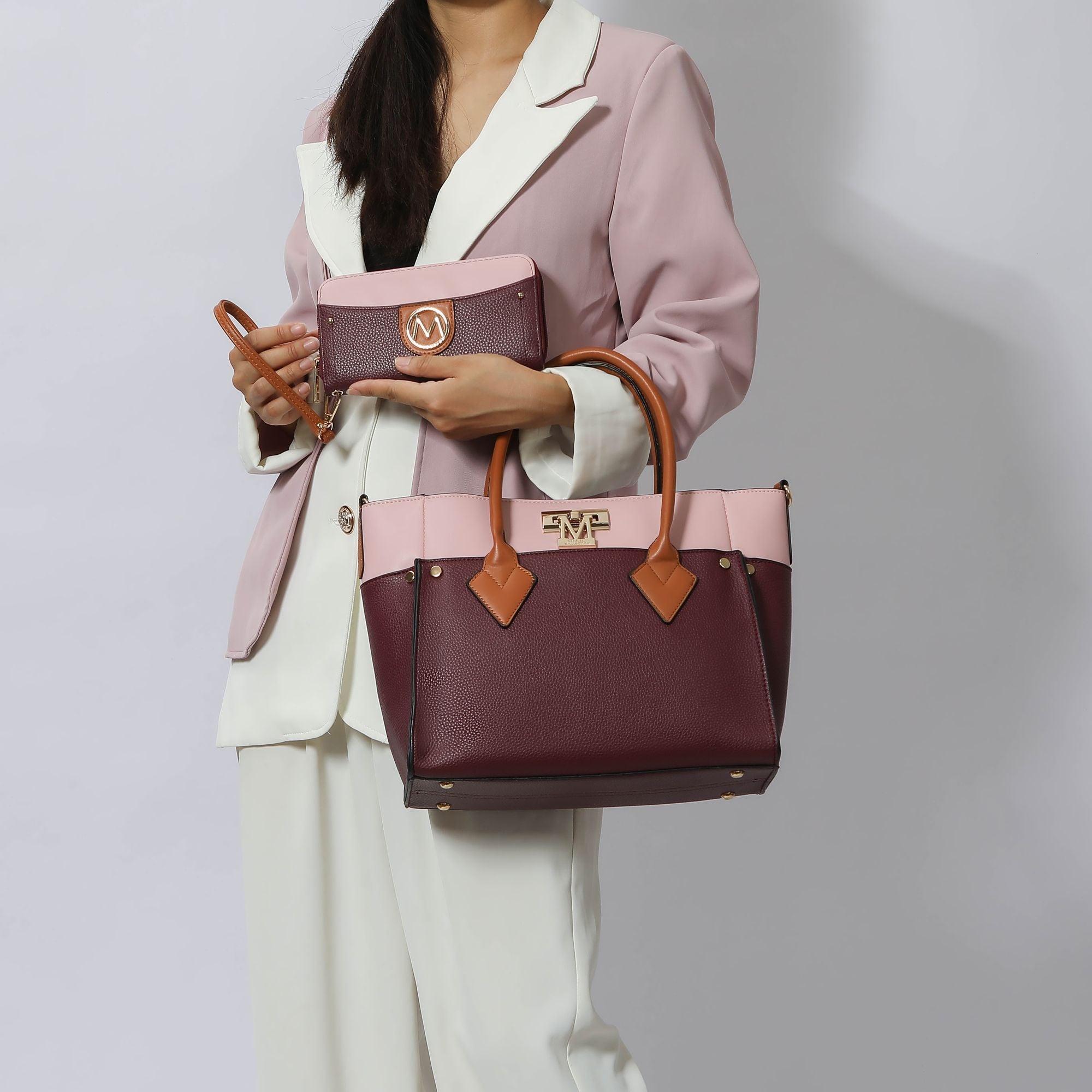 MKF Collection Brynlee Color - Block Vegan Leather Women's Tote Bag with Wallet– 2 pieces by Mia k - Doylestreasures
