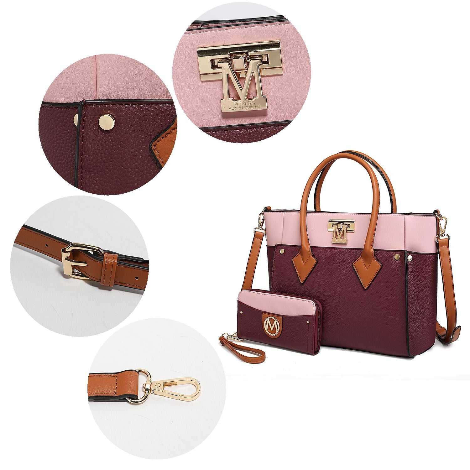 MKF Collection Brynlee Color - Block Vegan Leather Women's Tote Bag with Wallet– 2 pieces by Mia k - Doylestreasures