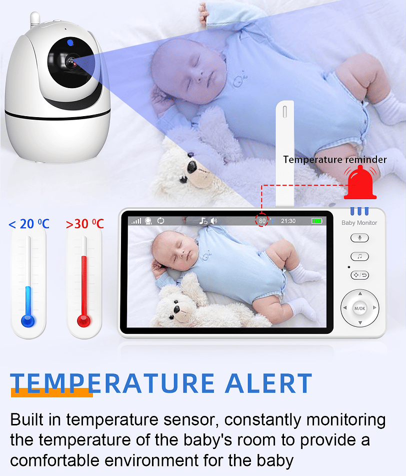 PSABM501 Baby Motion Monitor HD LCD 5 - Inch IPS Infrared Night Vision Baby Camera Bidirectional Audio HD 720P Remote Camera VOX 2.4 G Wireless Baby Phone - Doylestreasures