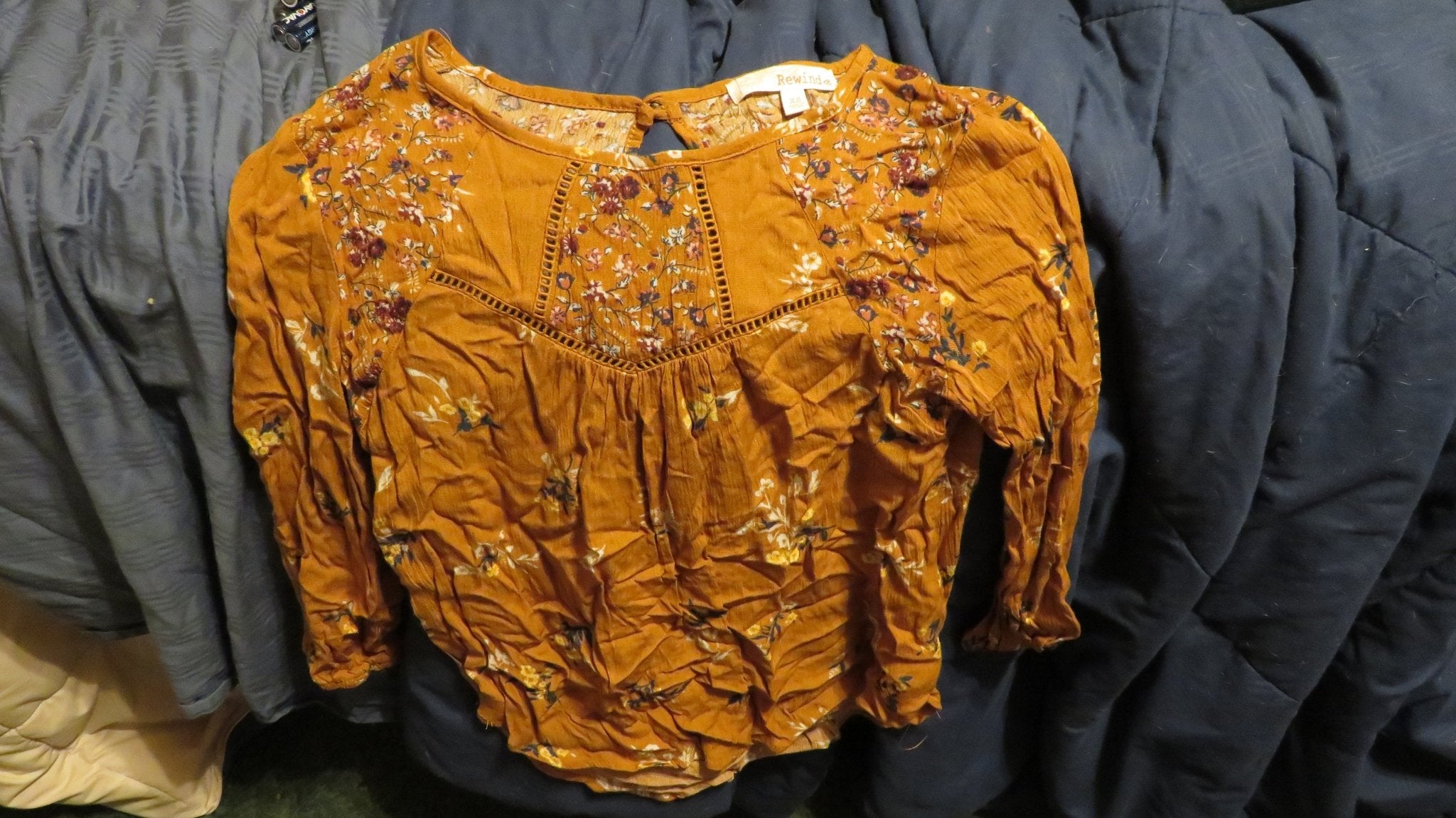 Rewind Floral Burnt Yellow/Brown 3/4 Sleeve Top - Size XS - Doylestreasures