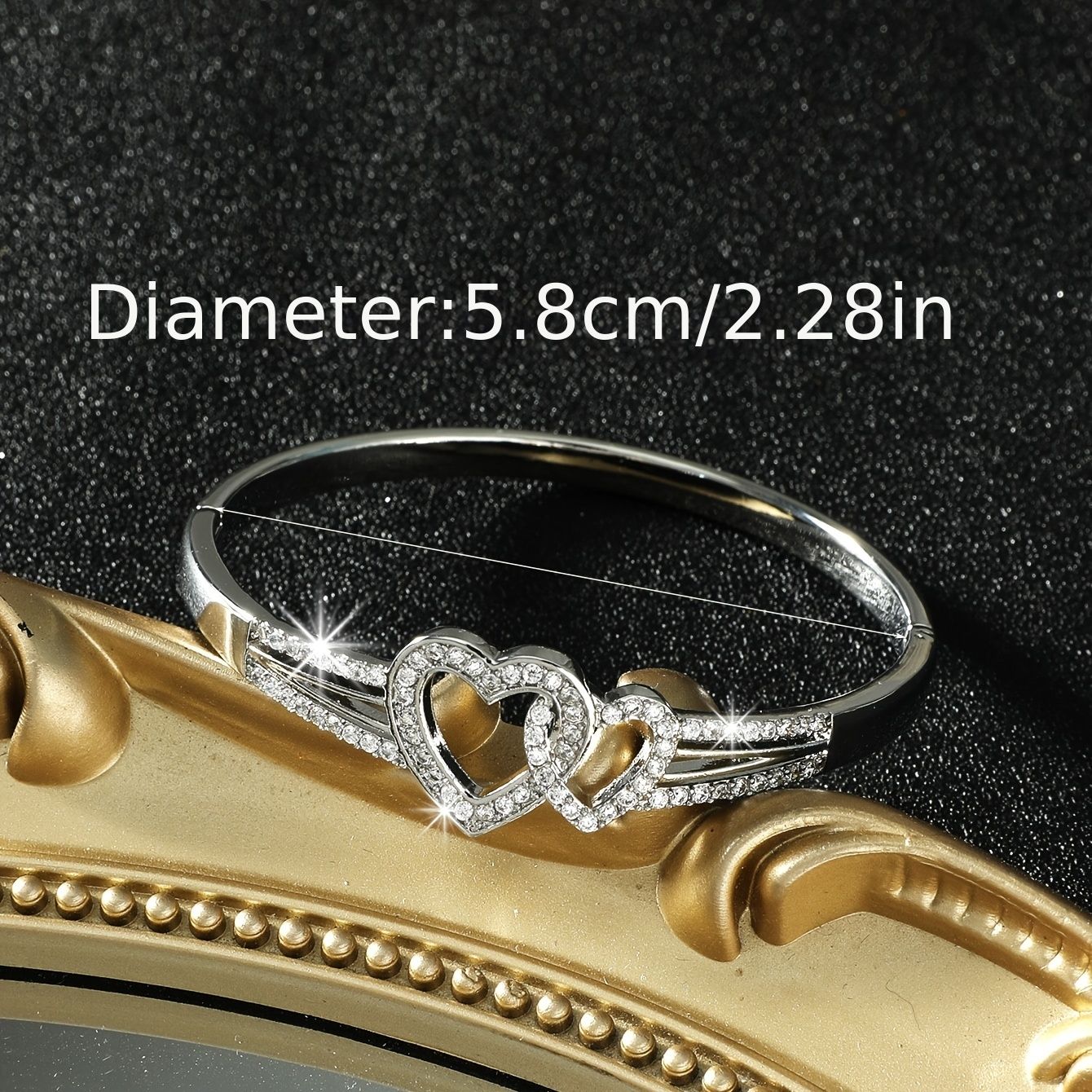 Romantic Cuff Bangle Bracelet Double Hollow Heart Shape With Full Of Shiny Zircon Bangle Bracelet For Women & Girls Valentine's Day Present - Doylestreasures