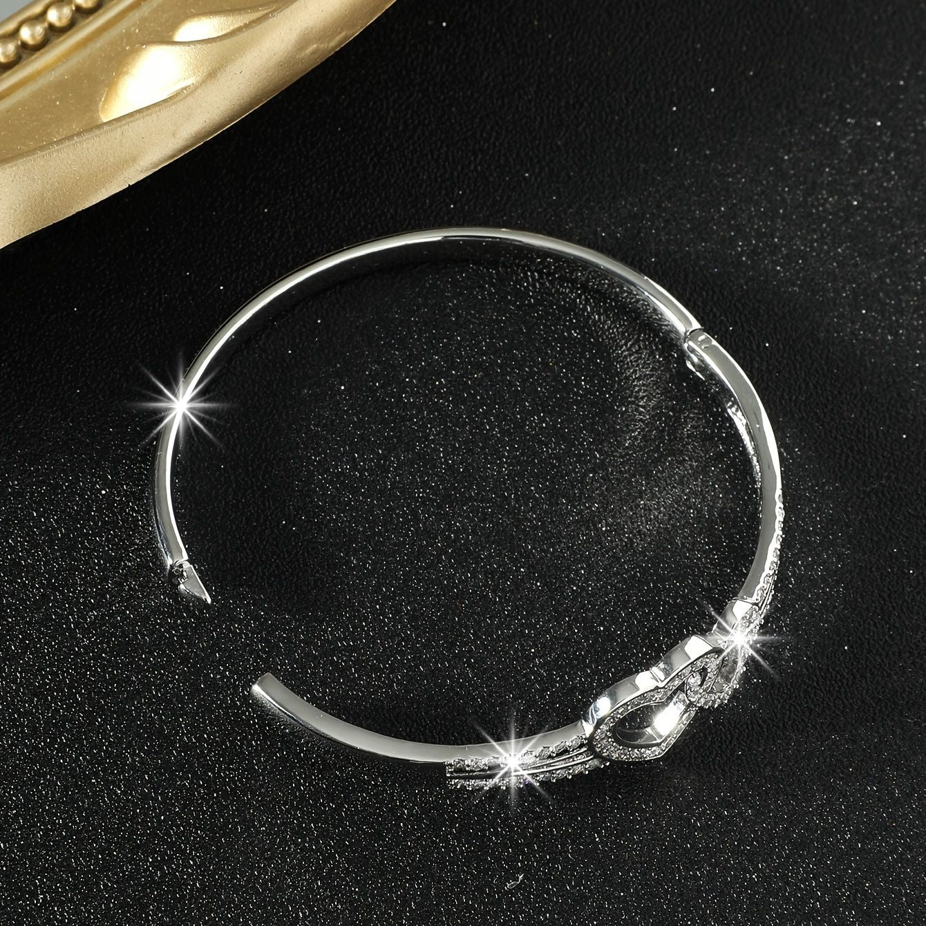 Romantic Cuff Bangle Bracelet Double Hollow Heart Shape With Full Of Shiny Zircon Bangle Bracelet For Women & Girls Valentine's Day Present - Doylestreasures