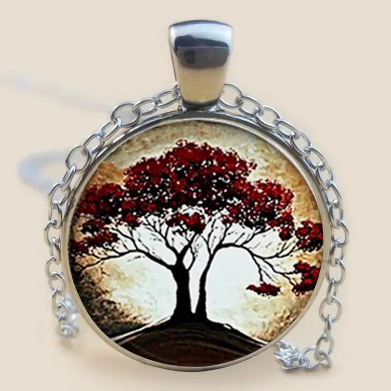 The Tree Of Life Glass Cabochon Long Necklace - Doylestreasures