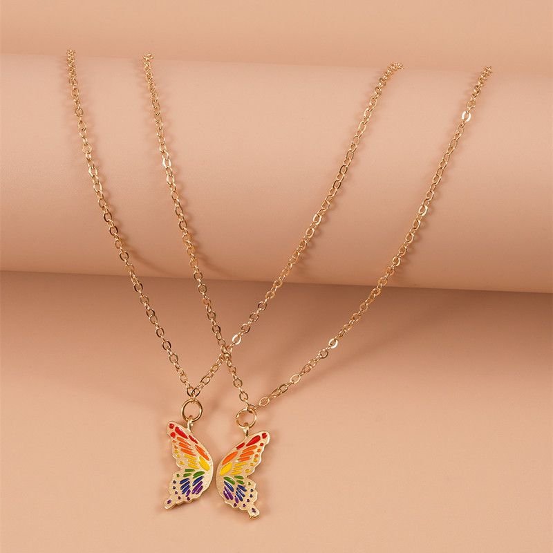 Trendy Rainbow Butterfly Pendant Necklace Set for Women Couple Pride Lgbt Tai Chi Enamel Choker Chain Party Friends Jewelry Gift - Doylestreasures
