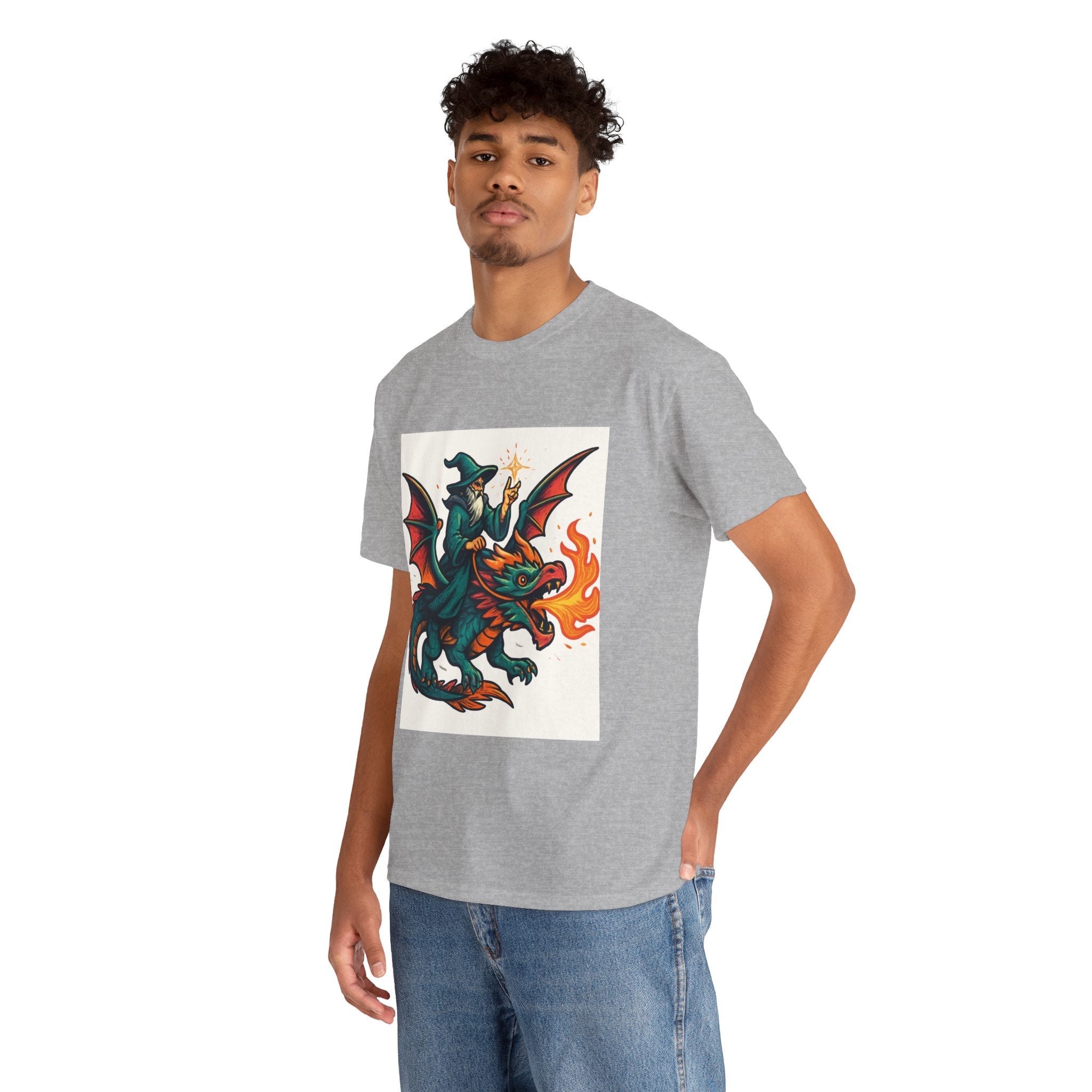 Whimsical Dragon Rider Tee | Unisex Heavy Cotton Shirt, Fantasy Apparel, Dungeons & Dragons Shirt, Unique Gift, Magical Tee - Doylestreasures