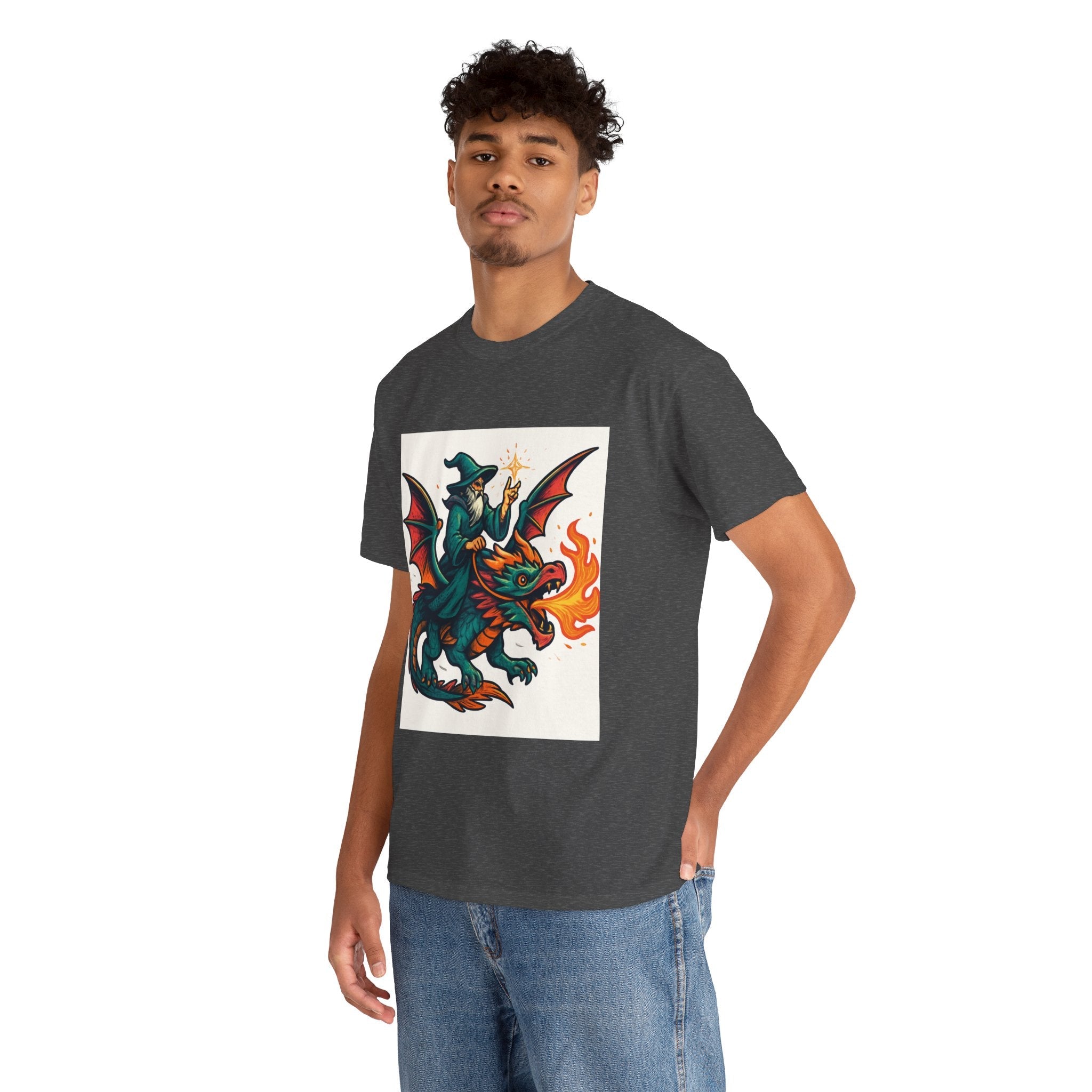 Whimsical Dragon Rider Tee | Unisex Heavy Cotton Shirt, Fantasy Apparel, Dungeons & Dragons Shirt, Unique Gift, Magical Tee - Doylestreasures
