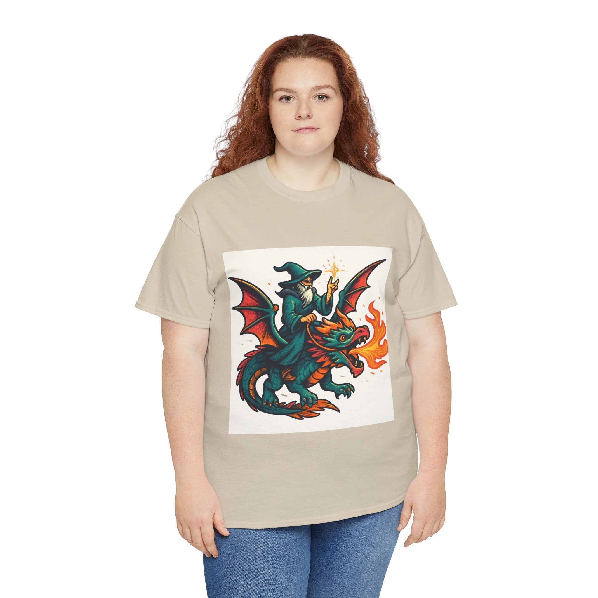 Whimsical Dragon Rider Tee | Unisex Heavy Cotton Shirt, Fantasy Apparel, Dungeons & Dragons Shirt, Unique Gift, Magical Tee - Doylestreasures