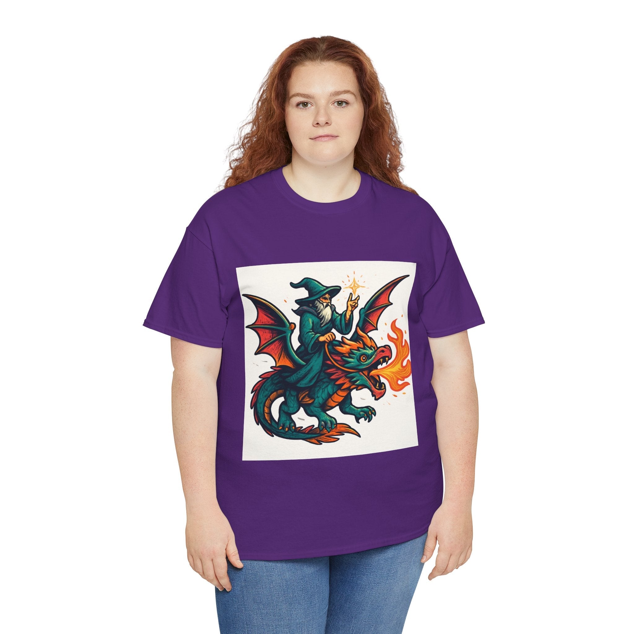 Whimsical Dragon Rider Tee | Unisex Heavy Cotton Shirt, Fantasy Apparel, Dungeons & Dragons Shirt, Unique Gift, Magical Tee - Doylestreasures