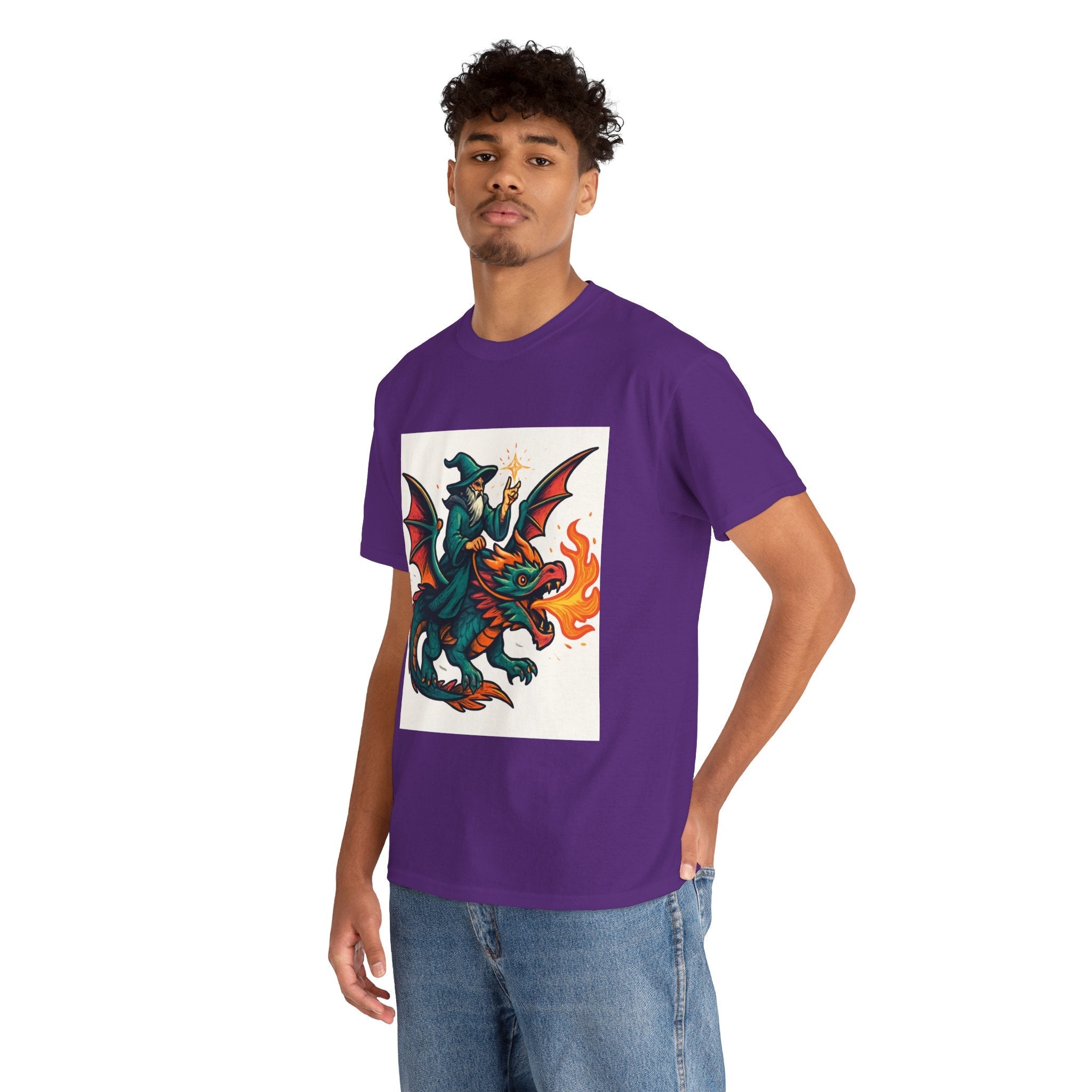 Whimsical Dragon Rider Tee | Unisex Heavy Cotton Shirt, Fantasy Apparel, Dungeons & Dragons Shirt, Unique Gift, Magical Tee - Doylestreasures