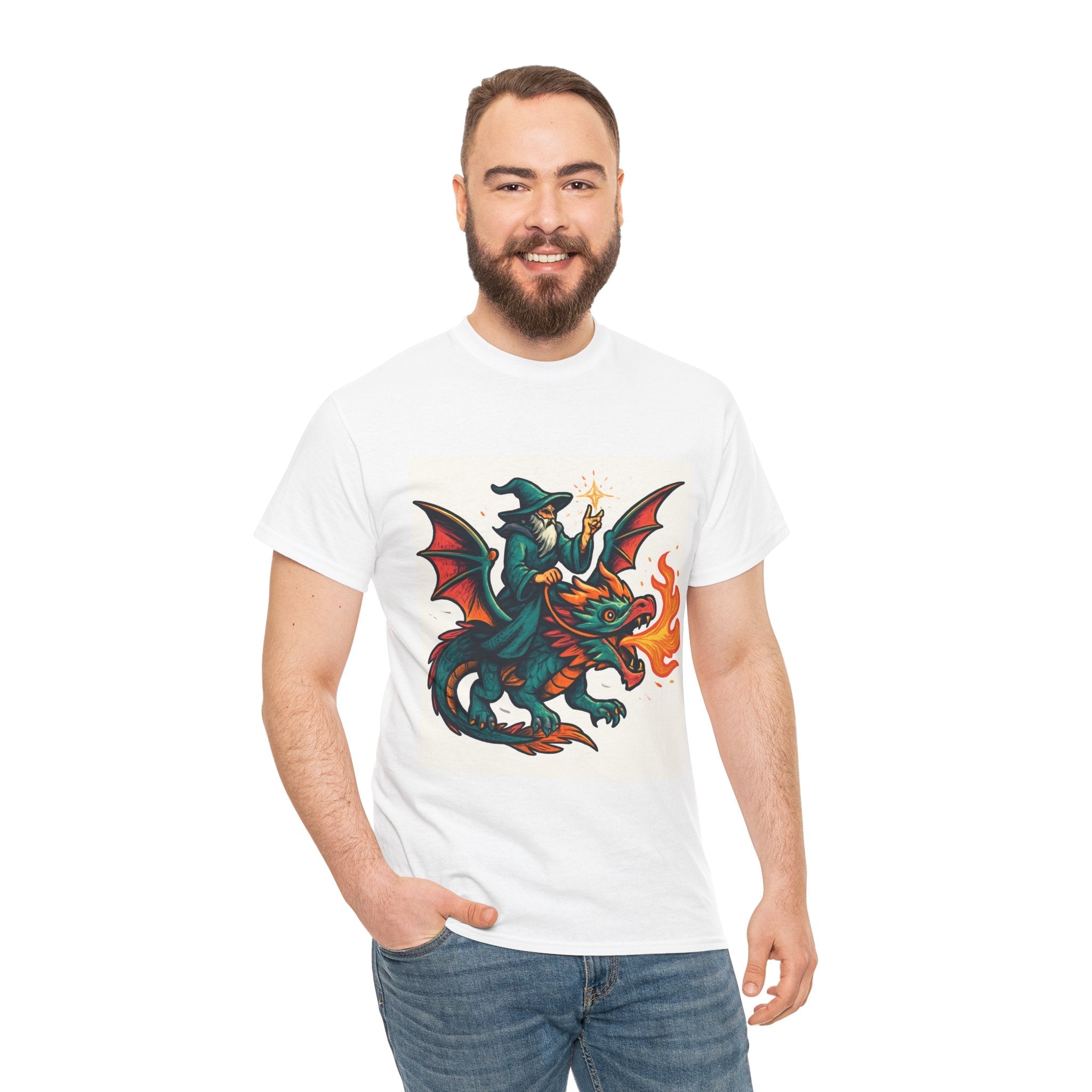 Whimsical Dragon Rider Tee | Unisex Heavy Cotton Shirt, Fantasy Apparel, Dungeons & Dragons Shirt, Unique Gift, Magical Tee - Doylestreasures