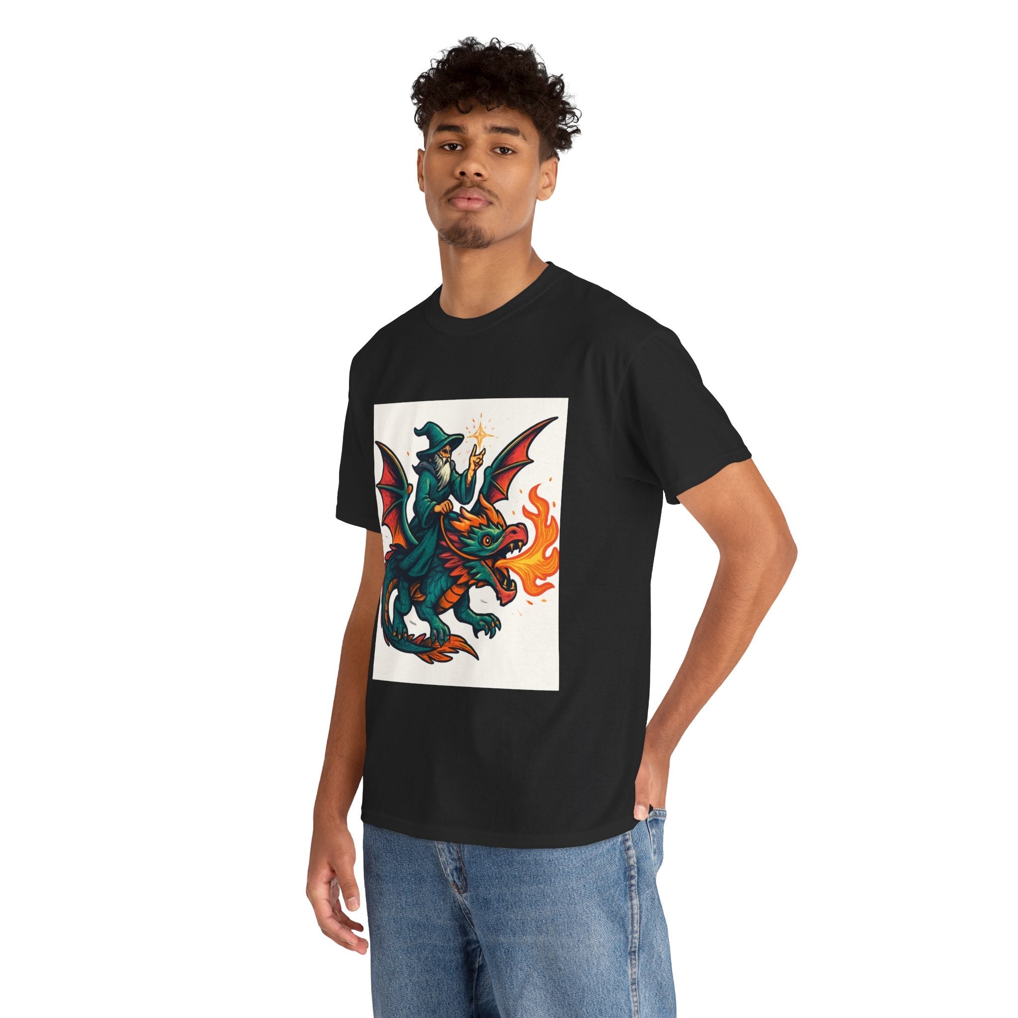 Whimsical Dragon Rider Tee | Unisex Heavy Cotton Shirt, Fantasy Apparel, Dungeons & Dragons Shirt, Unique Gift, Magical Tee - Doylestreasures
