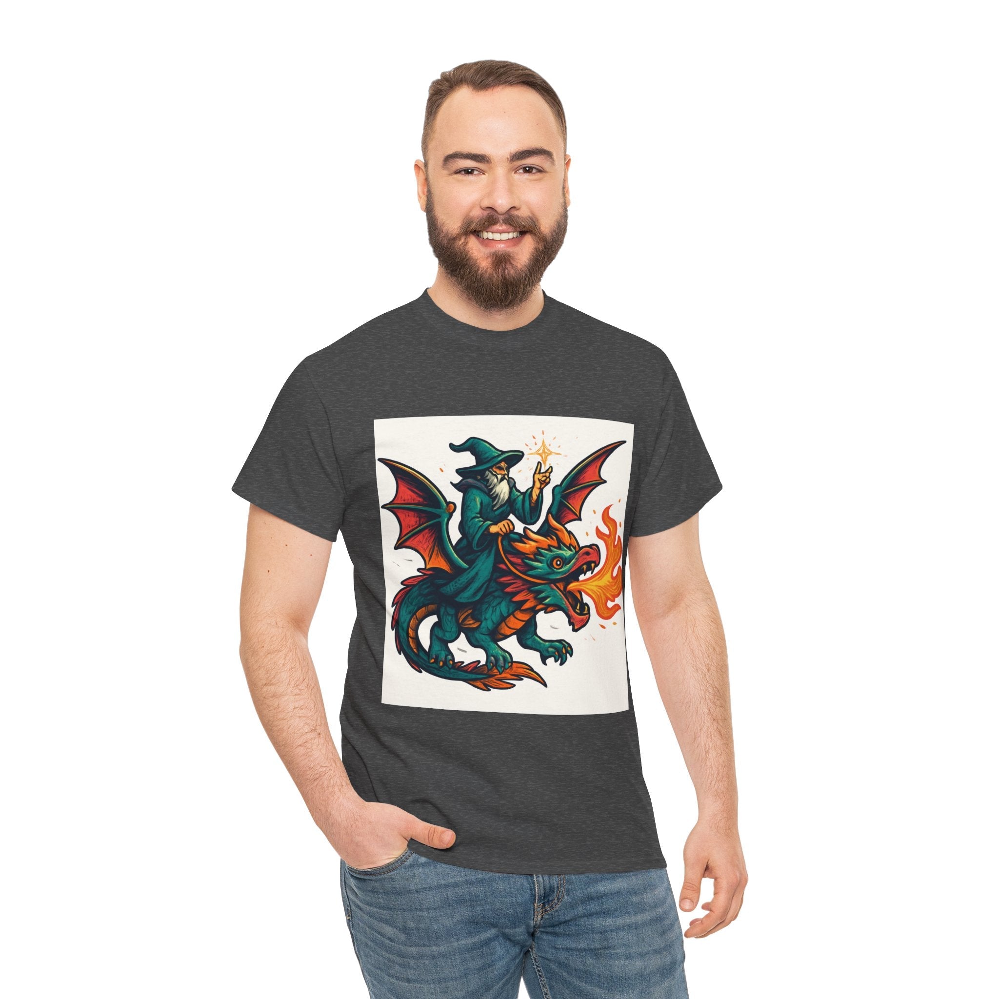 Whimsical Dragon Rider Tee | Unisex Heavy Cotton Shirt, Fantasy Apparel, Dungeons & Dragons Shirt, Unique Gift, Magical Tee - Doylestreasures