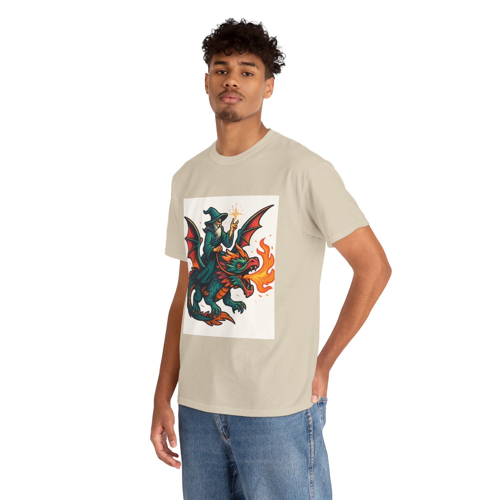 Whimsical Dragon Rider Tee | Unisex Heavy Cotton Shirt, Fantasy Apparel, Dungeons & Dragons Shirt, Unique Gift, Magical Tee - Doylestreasures