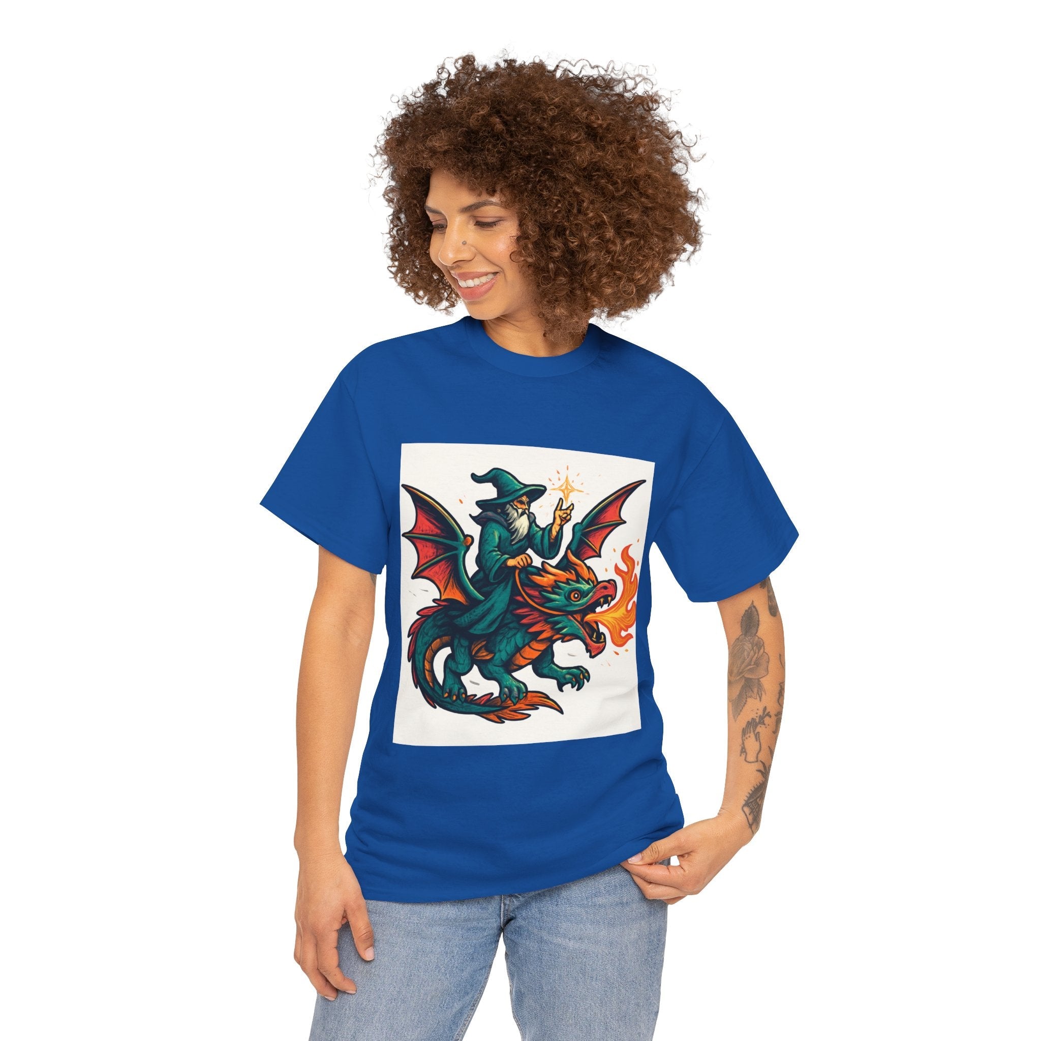 Whimsical Dragon Rider Tee | Unisex Heavy Cotton Shirt, Fantasy Apparel, Dungeons & Dragons Shirt, Unique Gift, Magical Tee - Doylestreasures