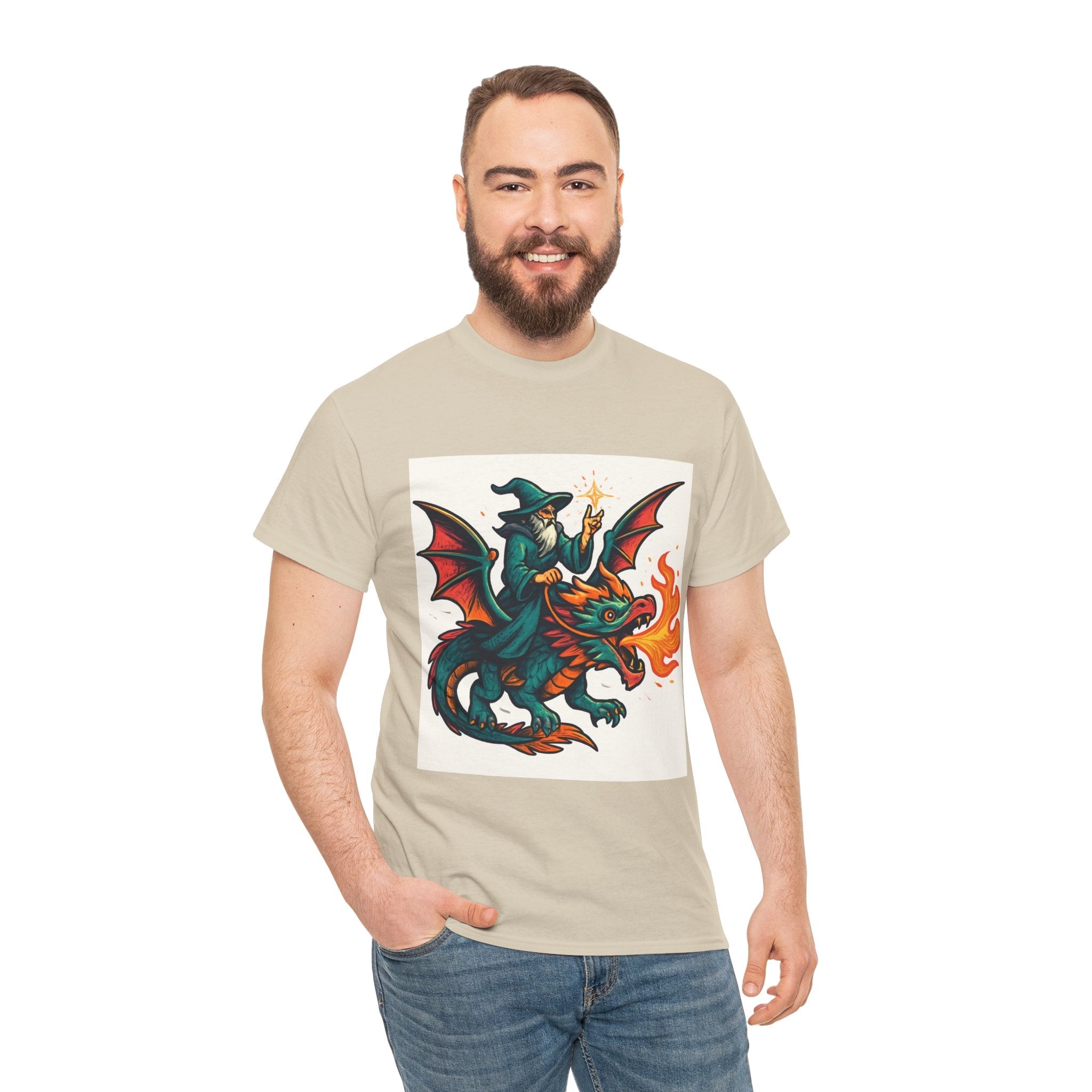 Whimsical Dragon Rider Tee | Unisex Heavy Cotton Shirt, Fantasy Apparel, Dungeons & Dragons Shirt, Unique Gift, Magical Tee - Doylestreasures