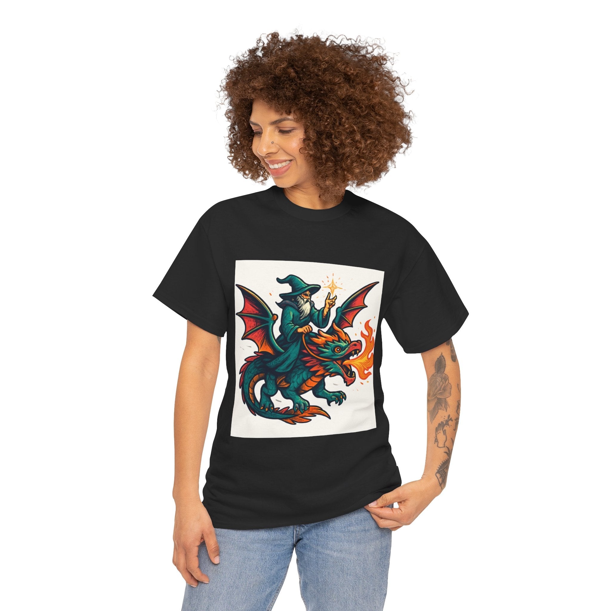 Whimsical Dragon Rider Tee | Unisex Heavy Cotton Shirt, Fantasy Apparel, Dungeons & Dragons Shirt, Unique Gift, Magical Tee - Doylestreasures