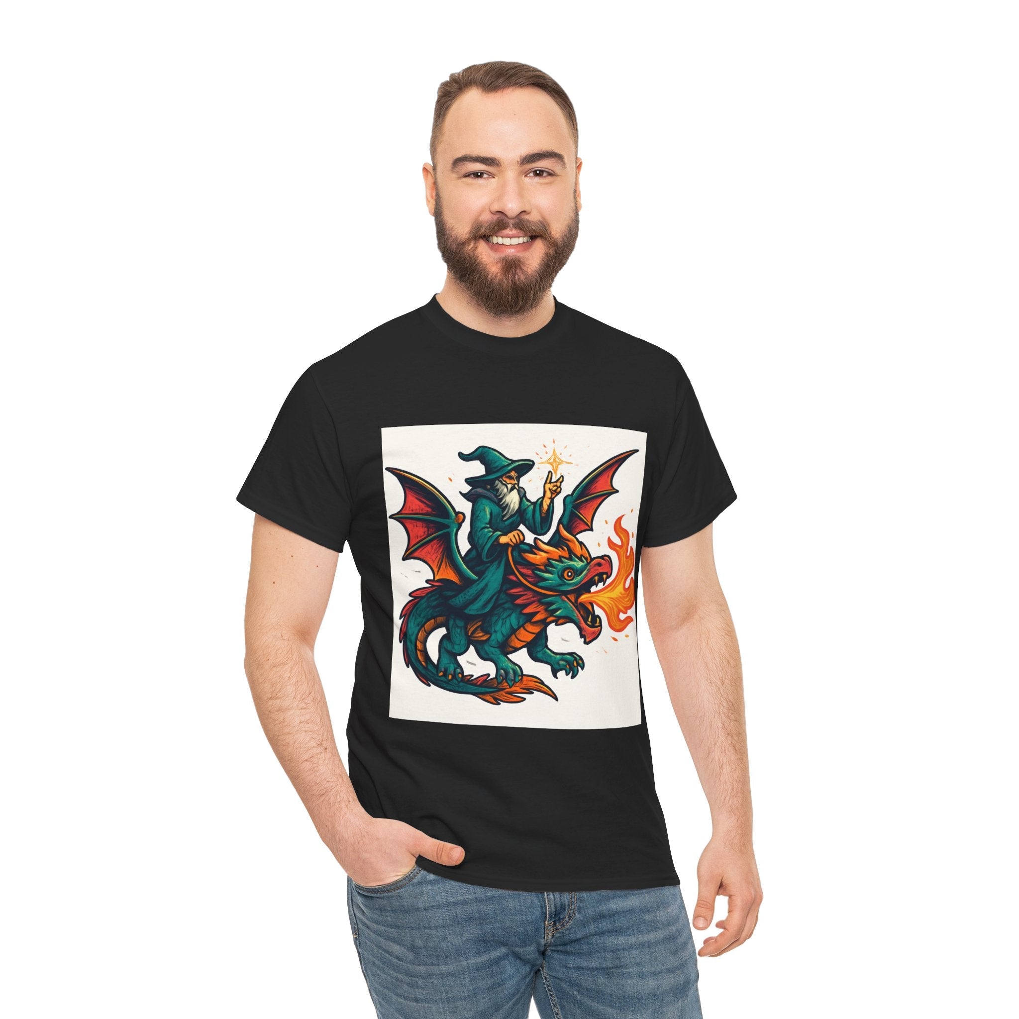 Whimsical Dragon Rider Tee | Unisex Heavy Cotton Shirt, Fantasy Apparel, Dungeons & Dragons Shirt, Unique Gift, Magical Tee - Doylestreasures