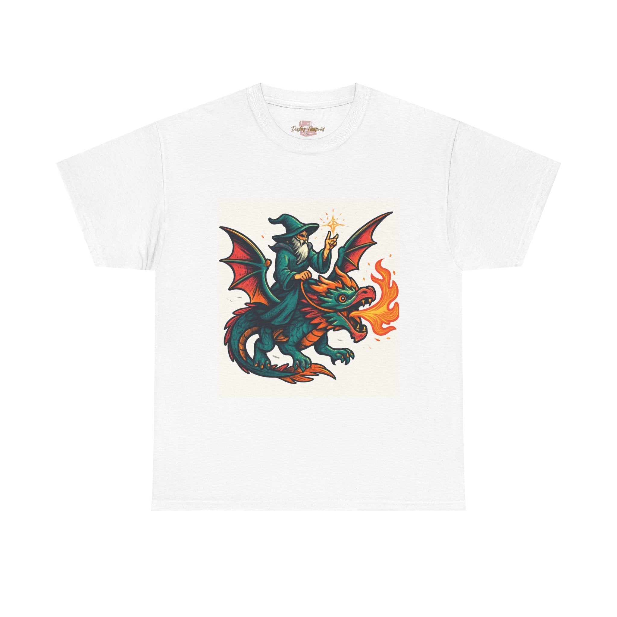 Whimsical Dragon Rider Tee | Unisex Heavy Cotton Shirt, Fantasy Apparel, Dungeons & Dragons Shirt, Unique Gift, Magical Tee - Doylestreasures