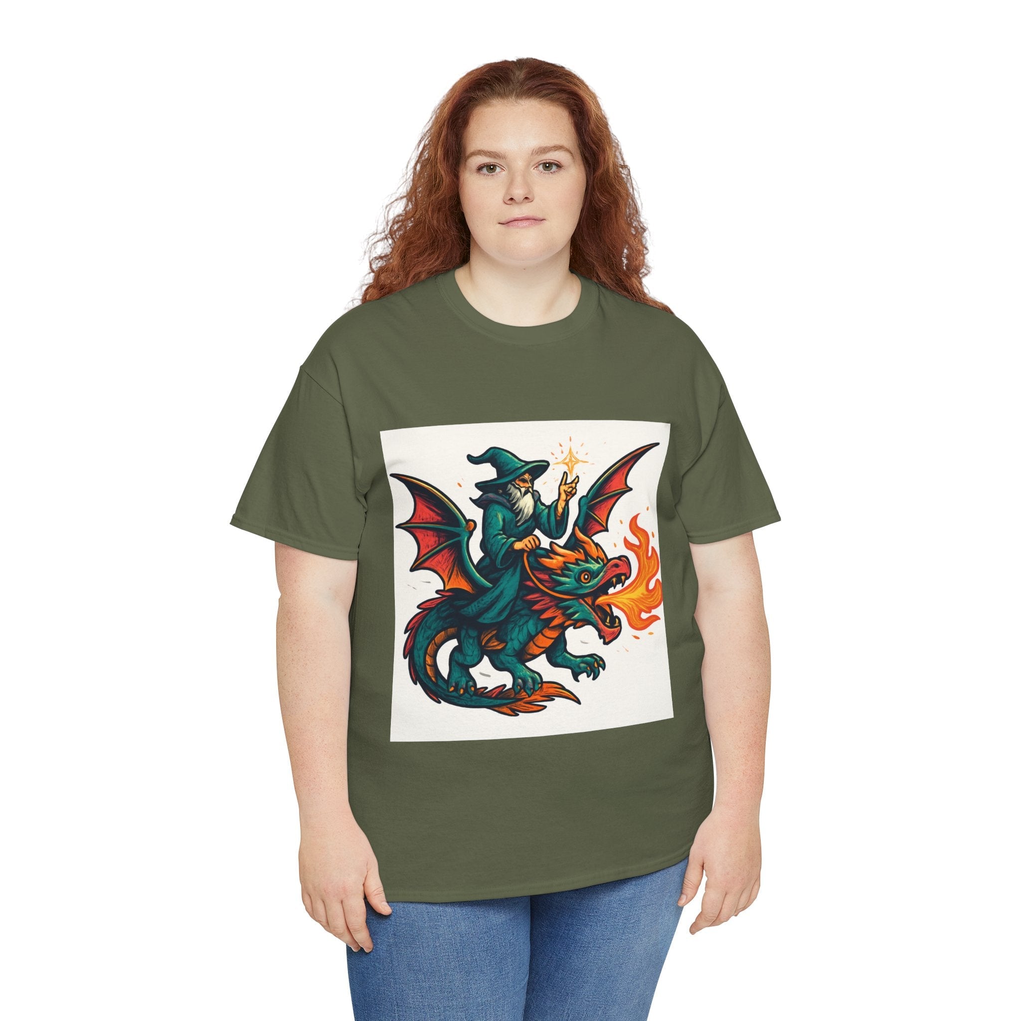 Whimsical Dragon Rider Tee | Unisex Heavy Cotton Shirt, Fantasy Apparel, Dungeons & Dragons Shirt, Unique Gift, Magical Tee - Doylestreasures