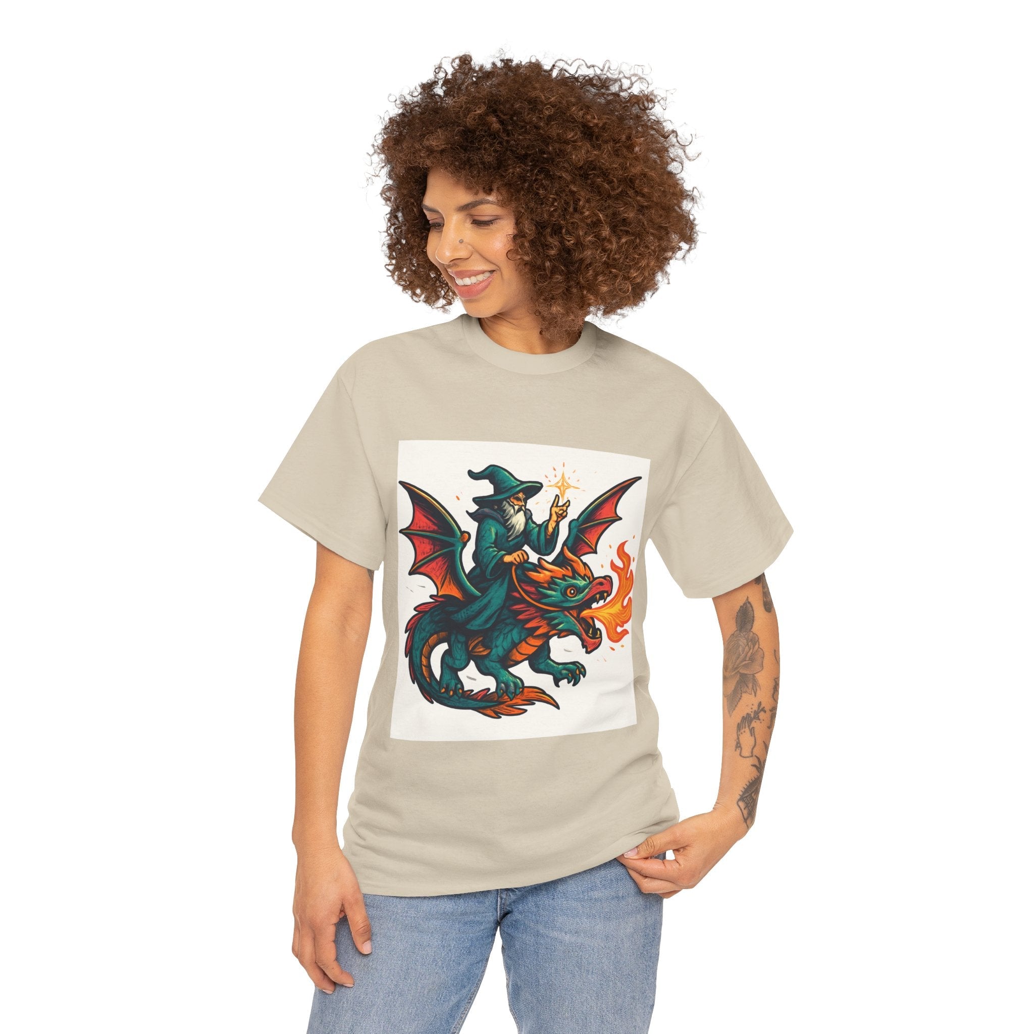 Whimsical Dragon Rider Tee | Unisex Heavy Cotton Shirt, Fantasy Apparel, Dungeons & Dragons Shirt, Unique Gift, Magical Tee - Doylestreasures