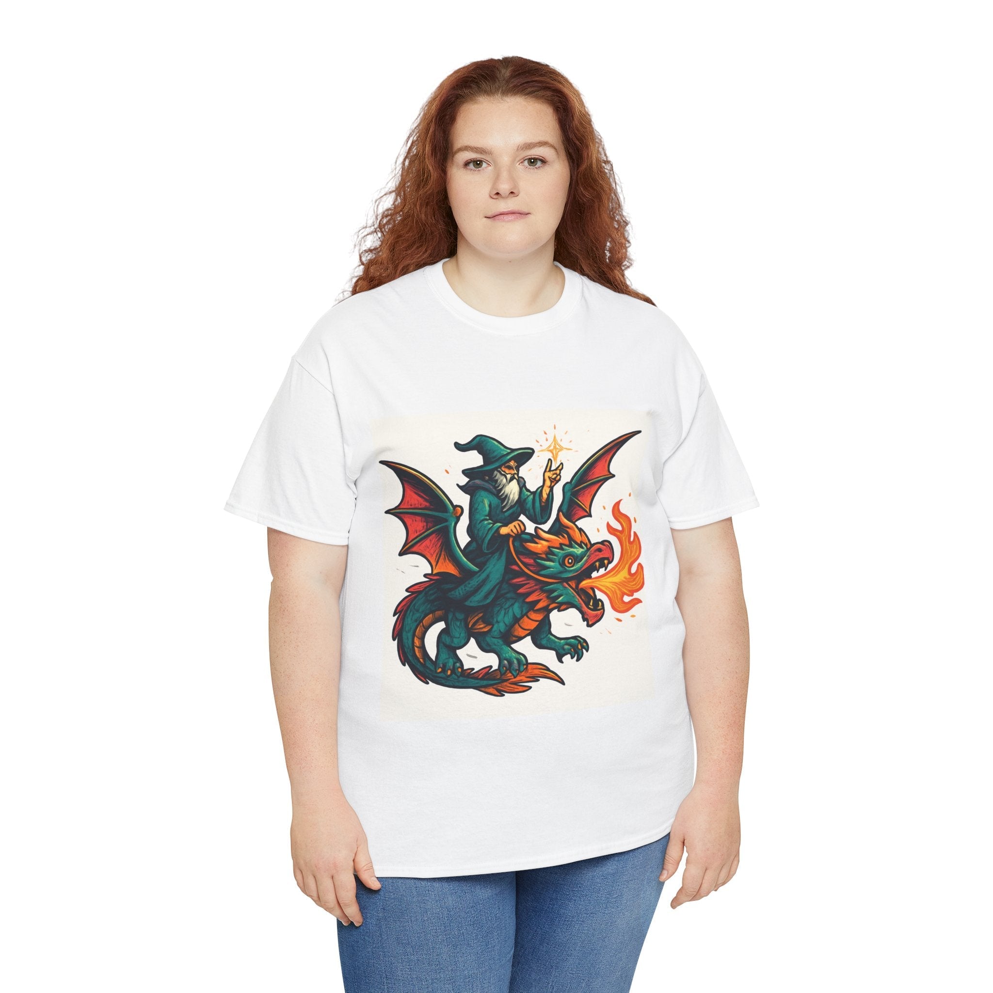 Whimsical Dragon Rider Tee | Unisex Heavy Cotton Shirt, Fantasy Apparel, Dungeons & Dragons Shirt, Unique Gift, Magical Tee - Doylestreasures