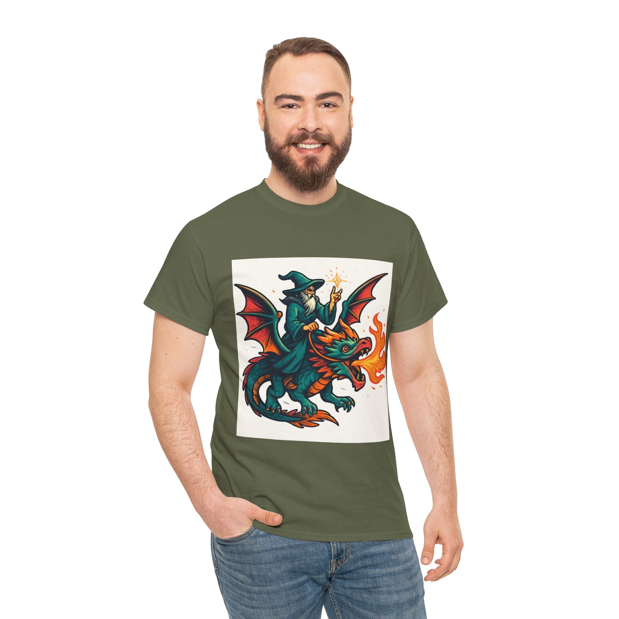 Whimsical Dragon Rider Tee | Unisex Heavy Cotton Shirt, Fantasy Apparel, Dungeons & Dragons Shirt, Unique Gift, Magical Tee - Doylestreasures
