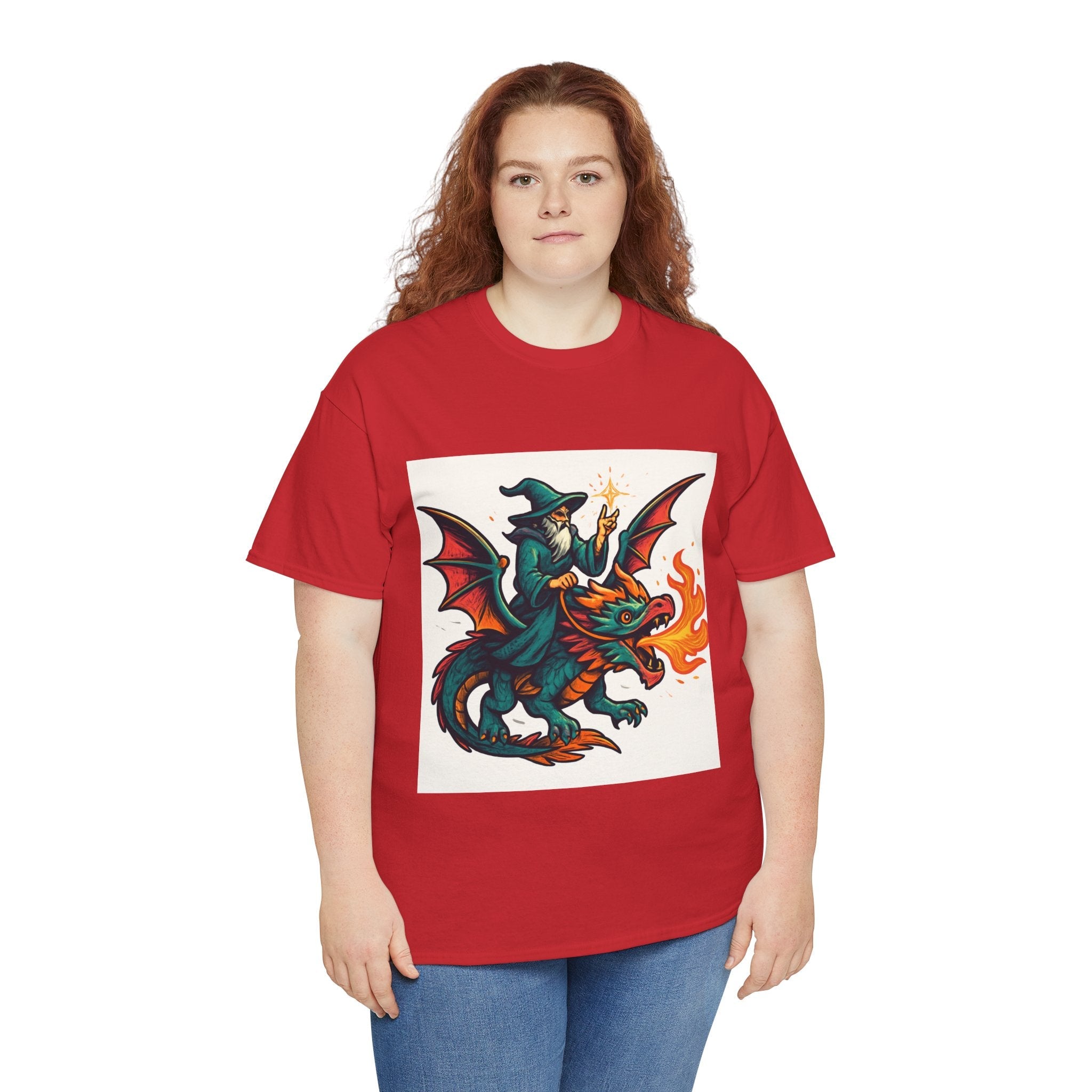 Whimsical Dragon Rider Tee | Unisex Heavy Cotton Shirt, Fantasy Apparel, Dungeons & Dragons Shirt, Unique Gift, Magical Tee - Doylestreasures