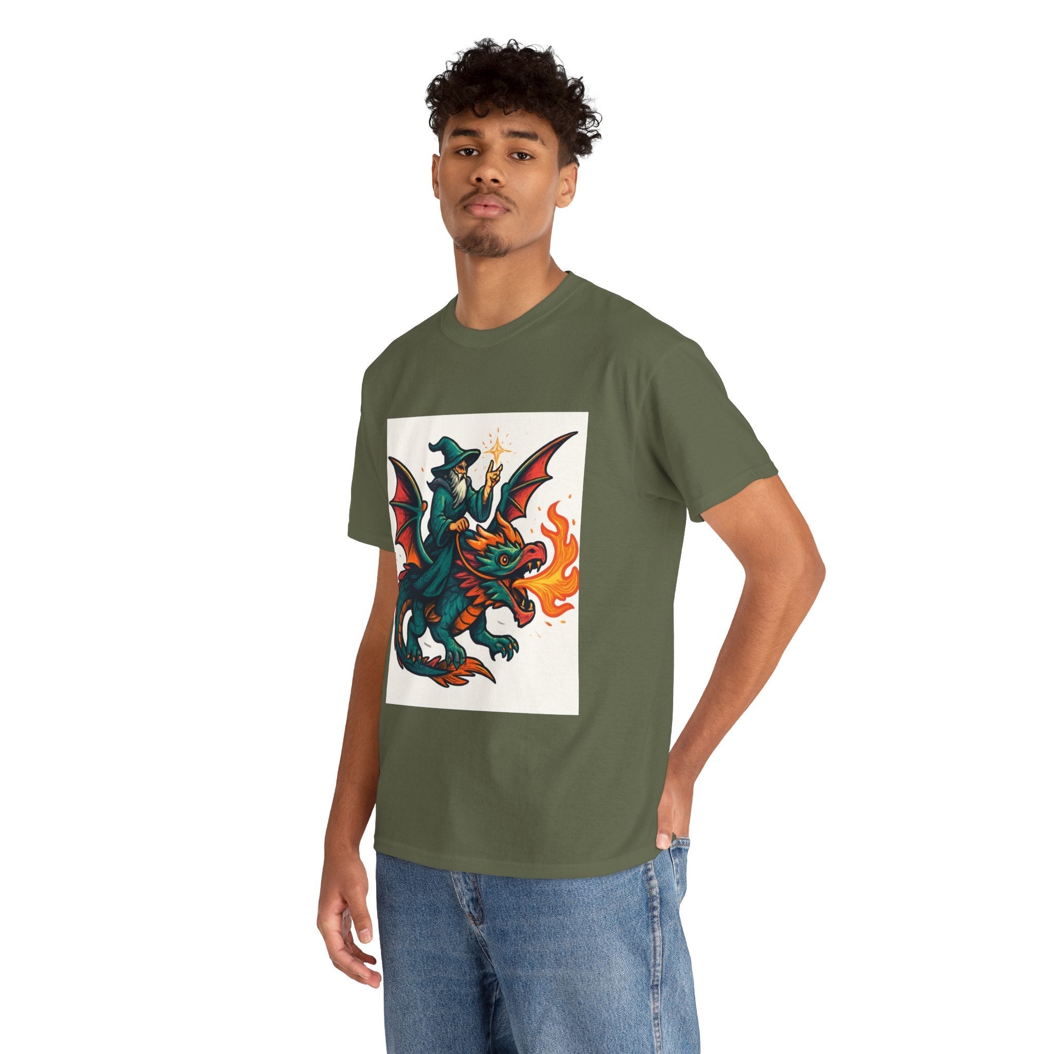 Whimsical Dragon Rider Tee | Unisex Heavy Cotton Shirt, Fantasy Apparel, Dungeons & Dragons Shirt, Unique Gift, Magical Tee - Doylestreasures