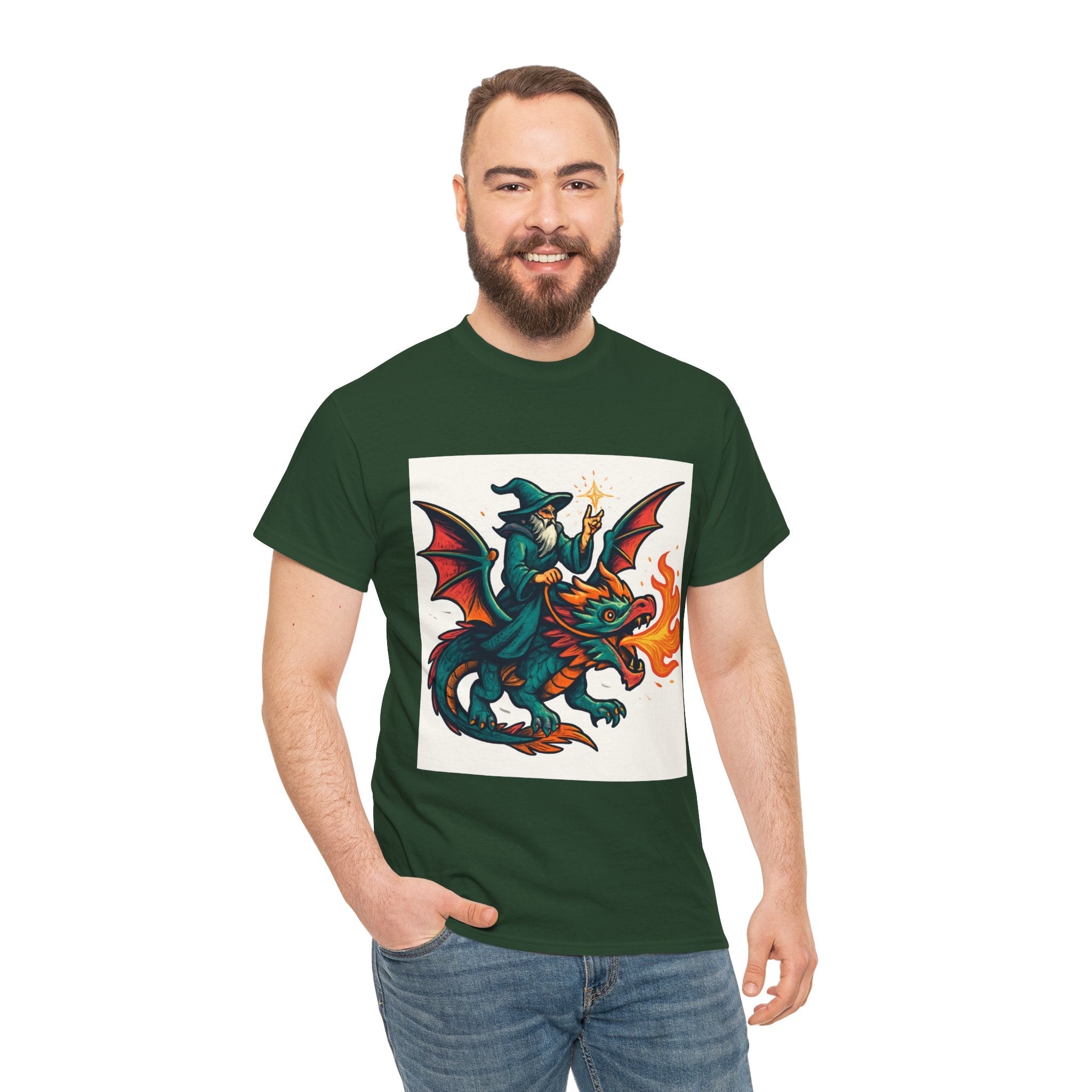 Whimsical Dragon Rider Tee | Unisex Heavy Cotton Shirt, Fantasy Apparel, Dungeons & Dragons Shirt, Unique Gift, Magical Tee - Doylestreasures