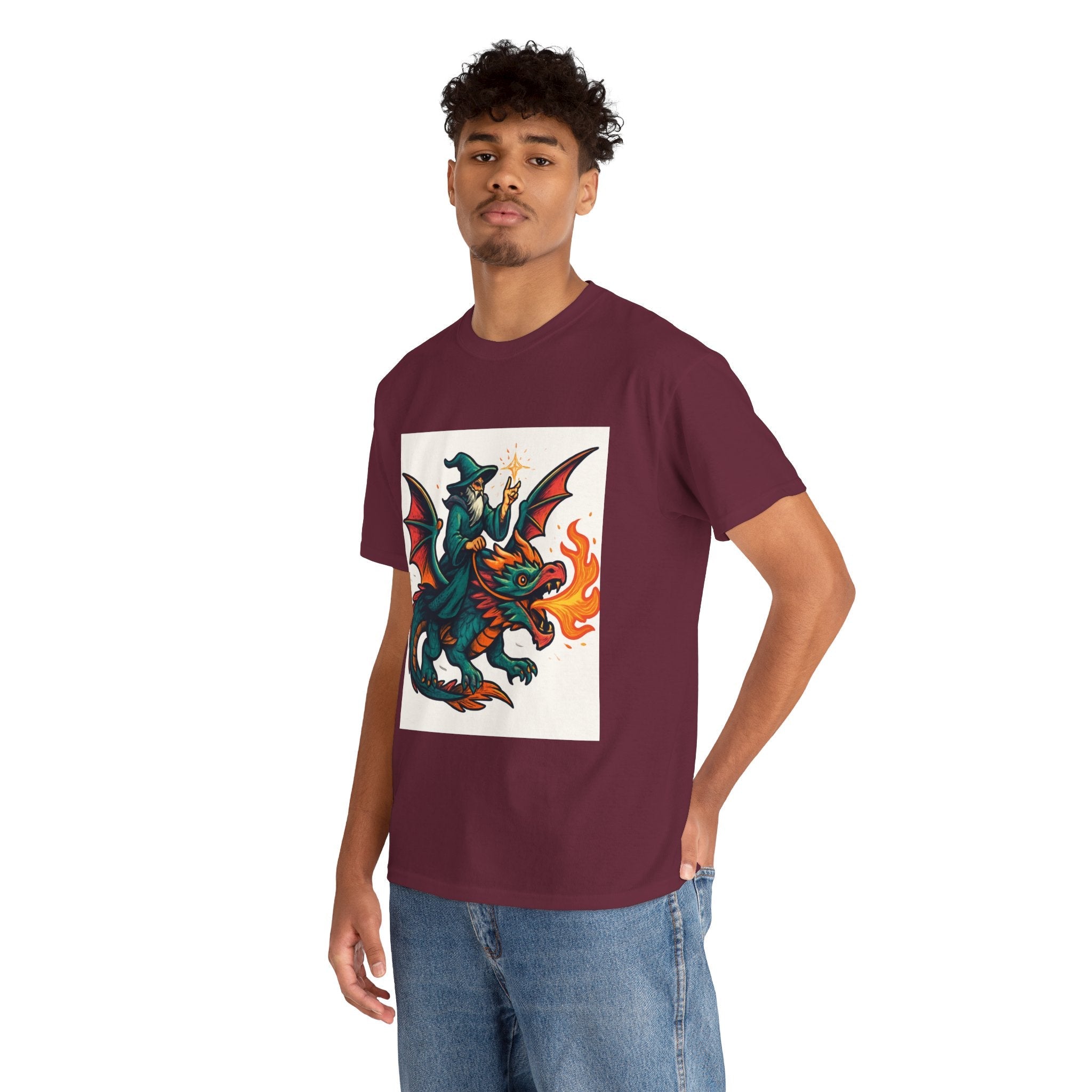 Whimsical Dragon Rider Tee | Unisex Heavy Cotton Shirt, Fantasy Apparel, Dungeons & Dragons Shirt, Unique Gift, Magical Tee - Doylestreasures