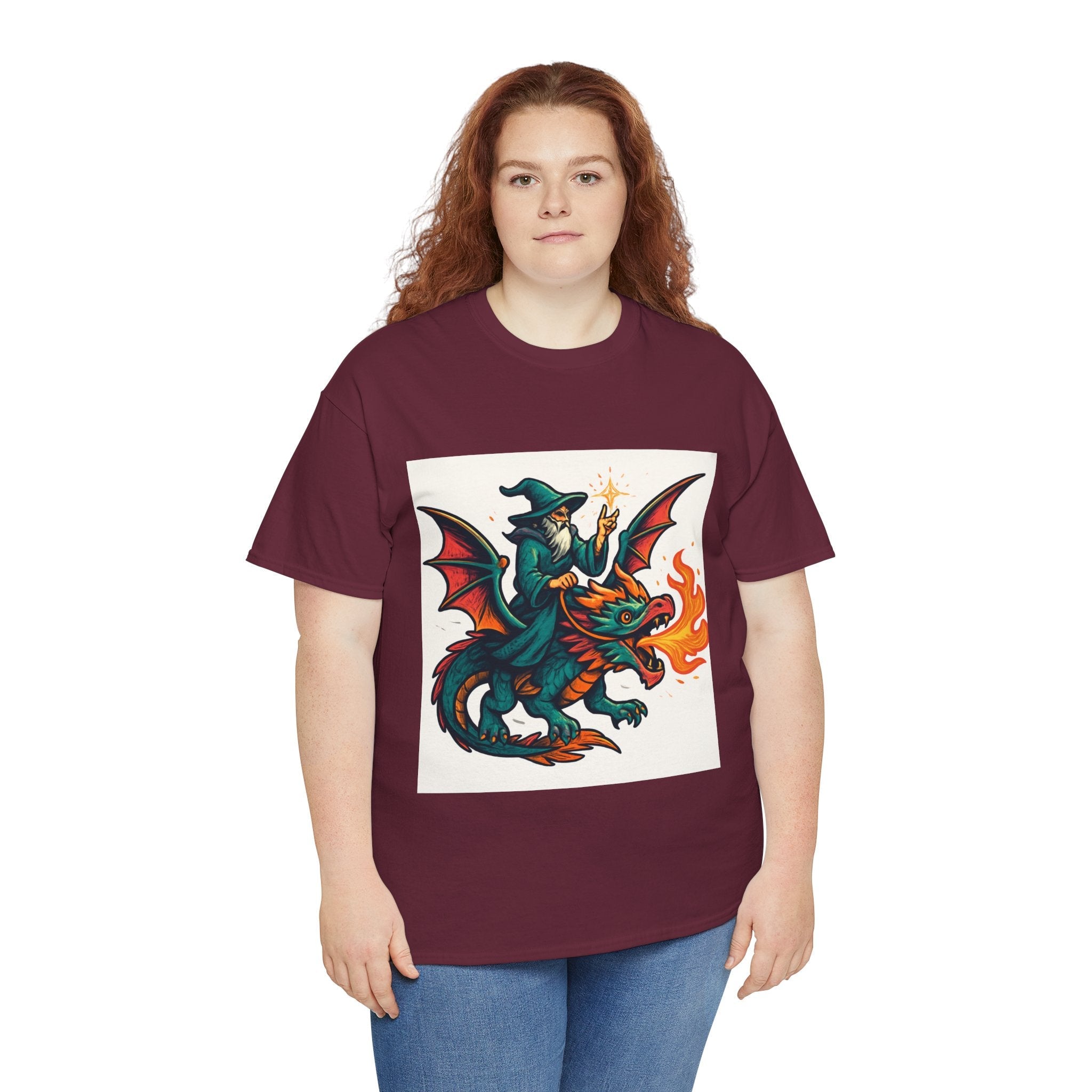 Whimsical Dragon Rider Tee | Unisex Heavy Cotton Shirt, Fantasy Apparel, Dungeons & Dragons Shirt, Unique Gift, Magical Tee - Doylestreasures