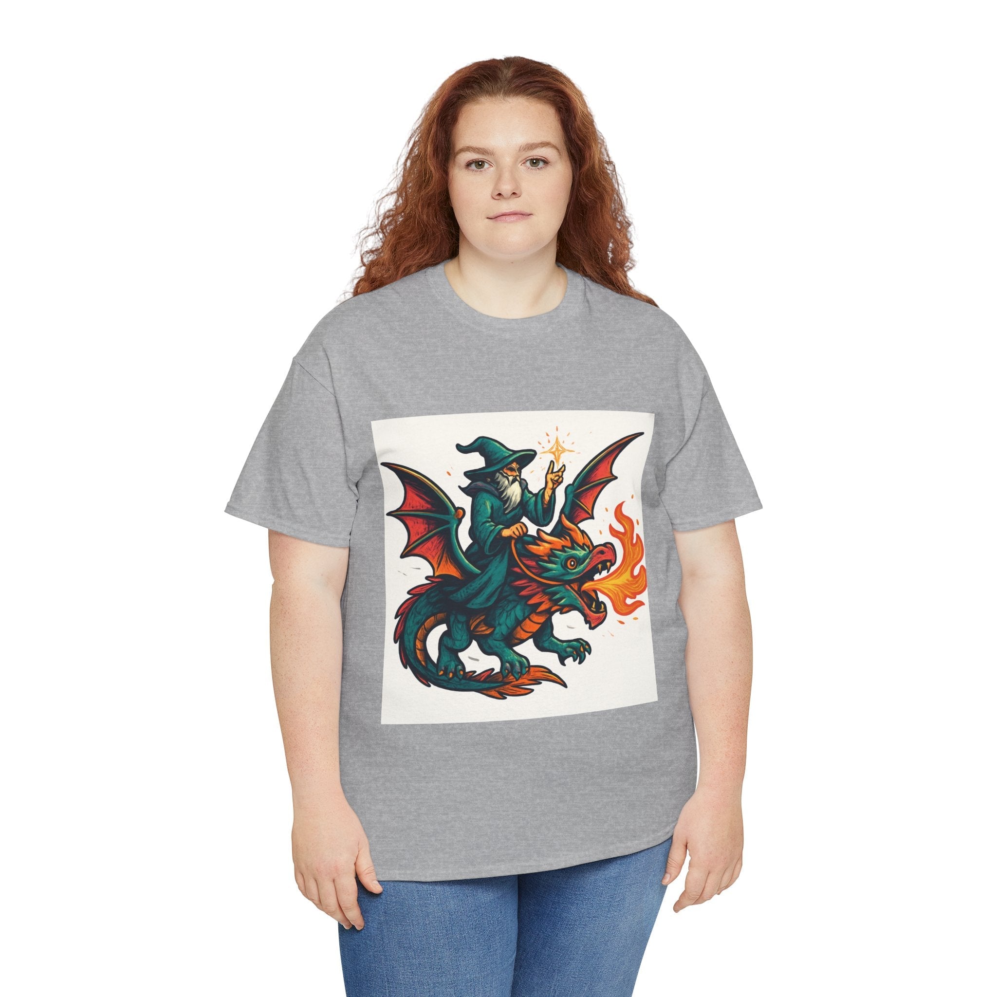 Whimsical Dragon Rider Tee | Unisex Heavy Cotton Shirt, Fantasy Apparel, Dungeons & Dragons Shirt, Unique Gift, Magical Tee - Doylestreasures