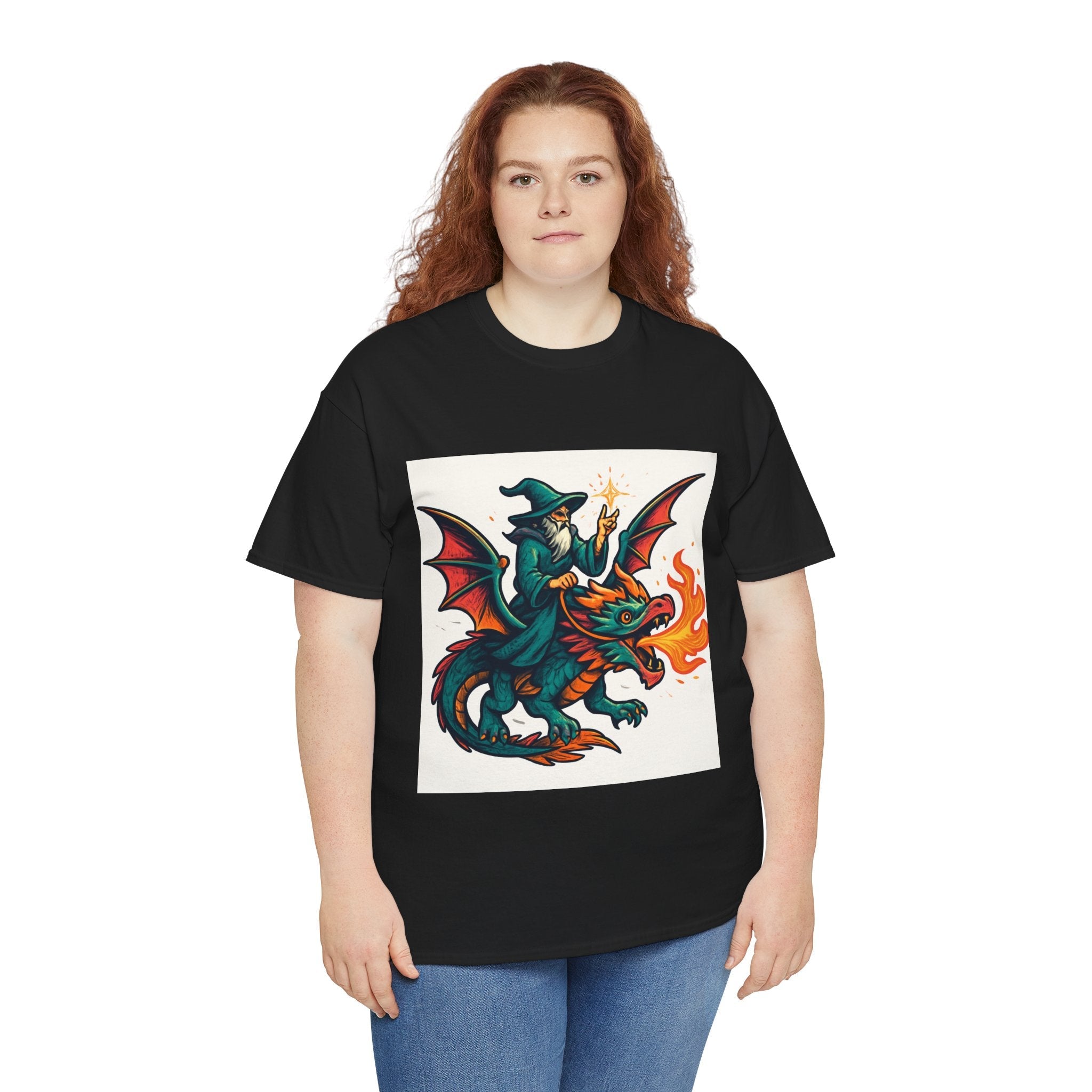 Whimsical Dragon Rider Tee | Unisex Heavy Cotton Shirt, Fantasy Apparel, Dungeons & Dragons Shirt, Unique Gift, Magical Tee - Doylestreasures