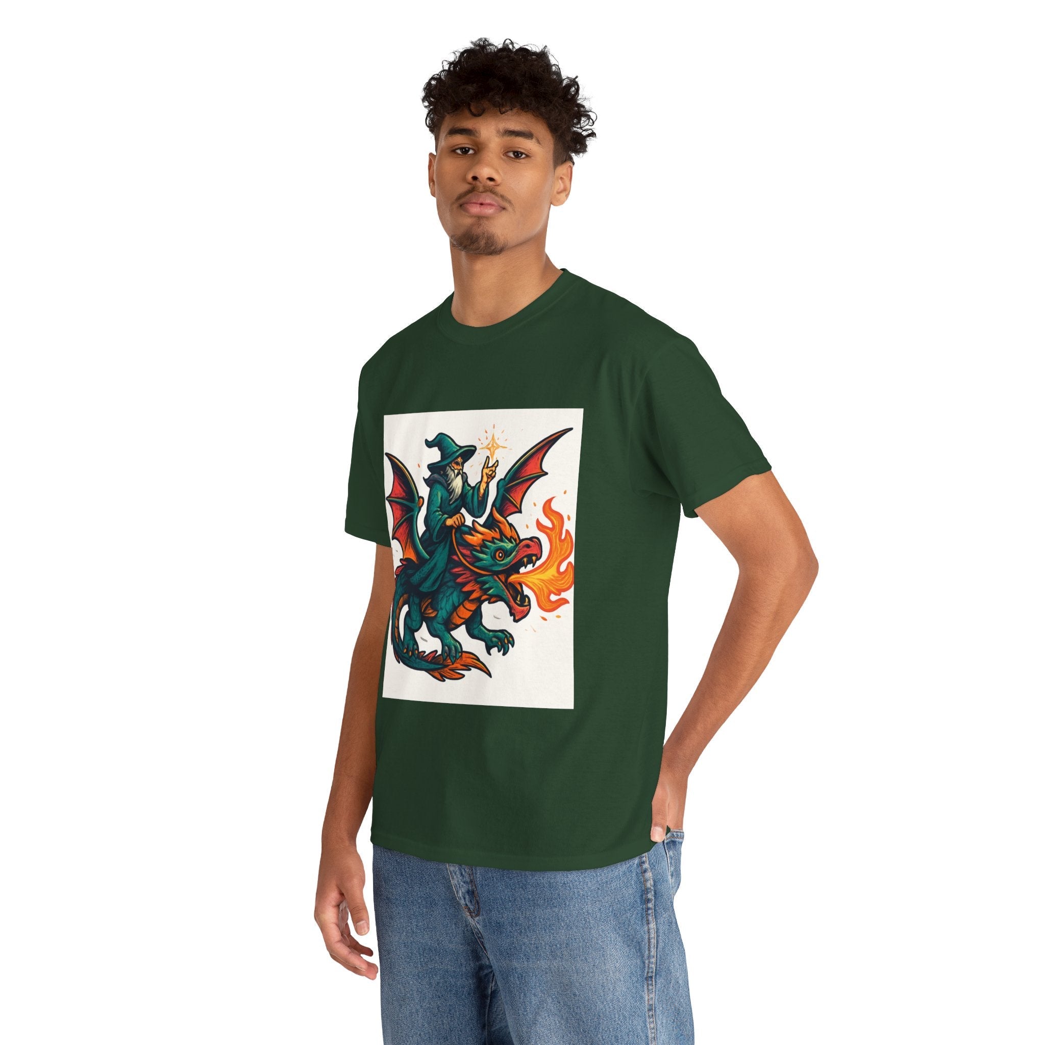 Whimsical Dragon Rider Tee | Unisex Heavy Cotton Shirt, Fantasy Apparel, Dungeons & Dragons Shirt, Unique Gift, Magical Tee - Doylestreasures